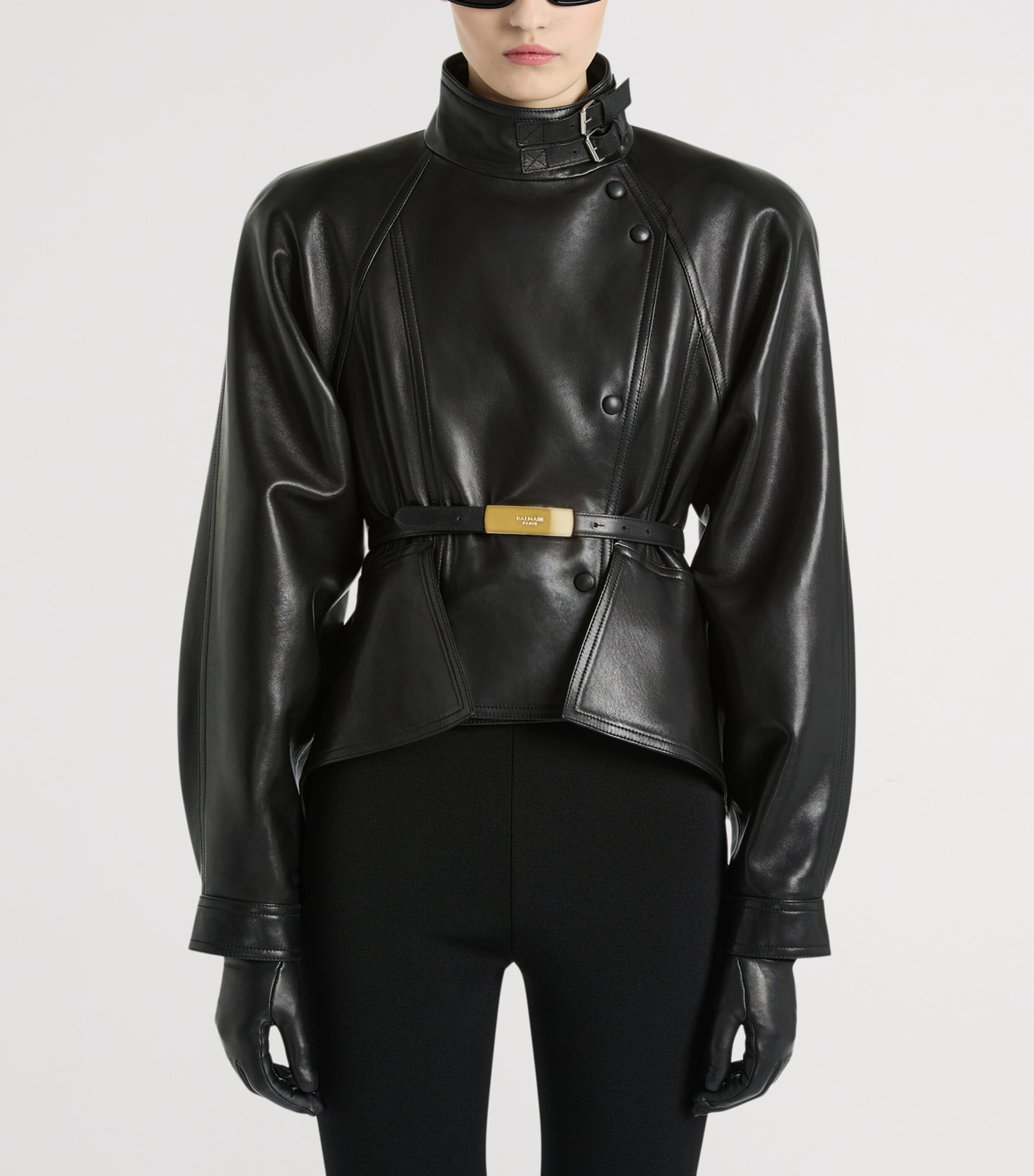 Balmain Womens Lambskin Leather Jacket Noir Image 3