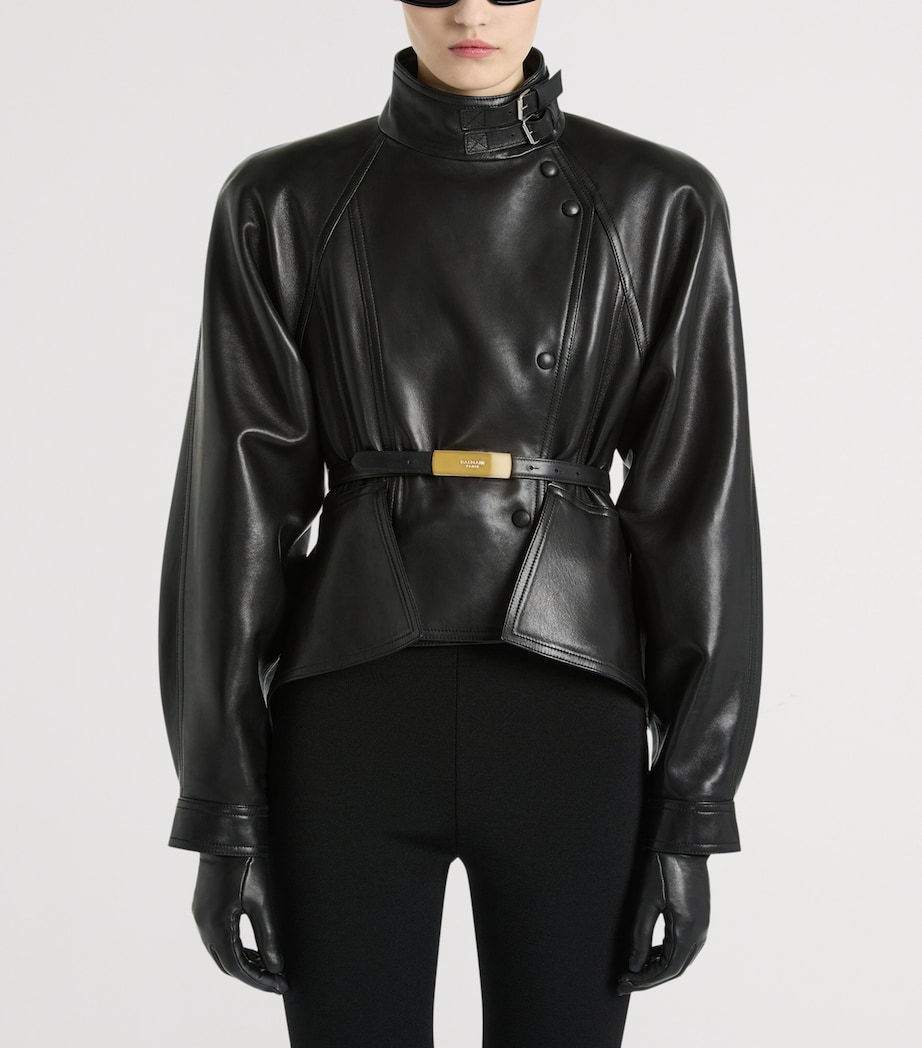 Balmain Womens Lambskin Leather Jacket Noir Image 3