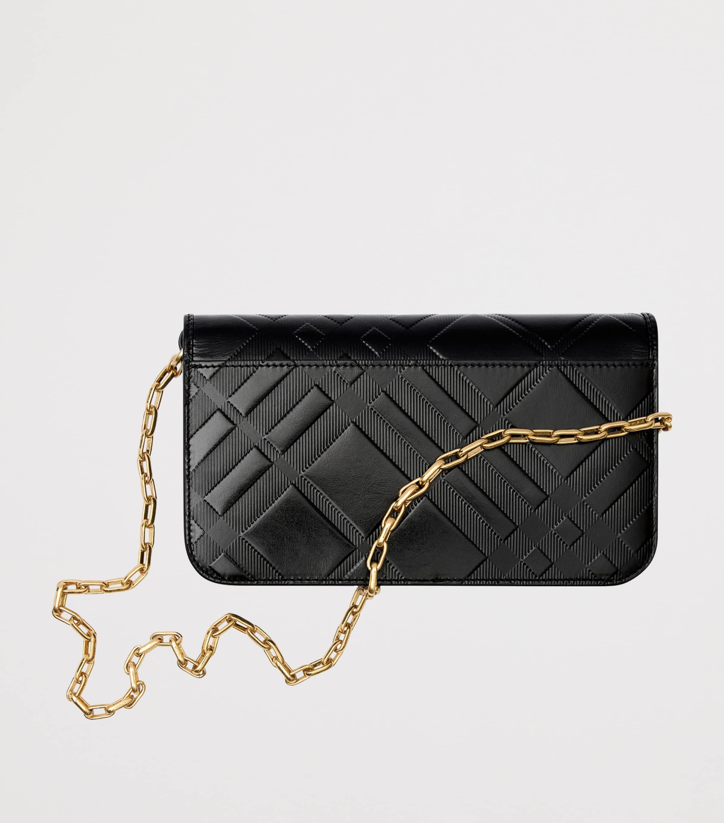 Burberry Check-Embossed Leather Chain Strap Wallet Black Image 5