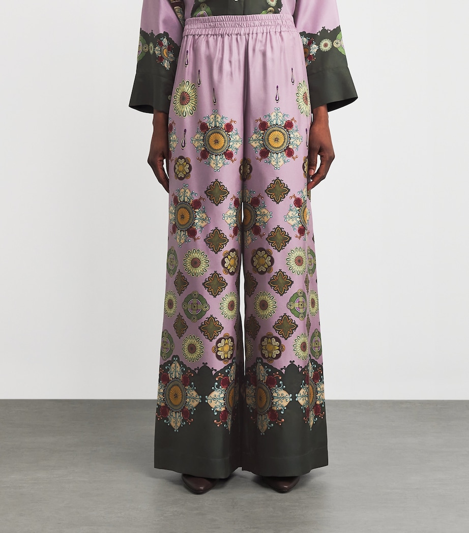 Silk Twill Printed Palazzo Trousers PI10 Image 3