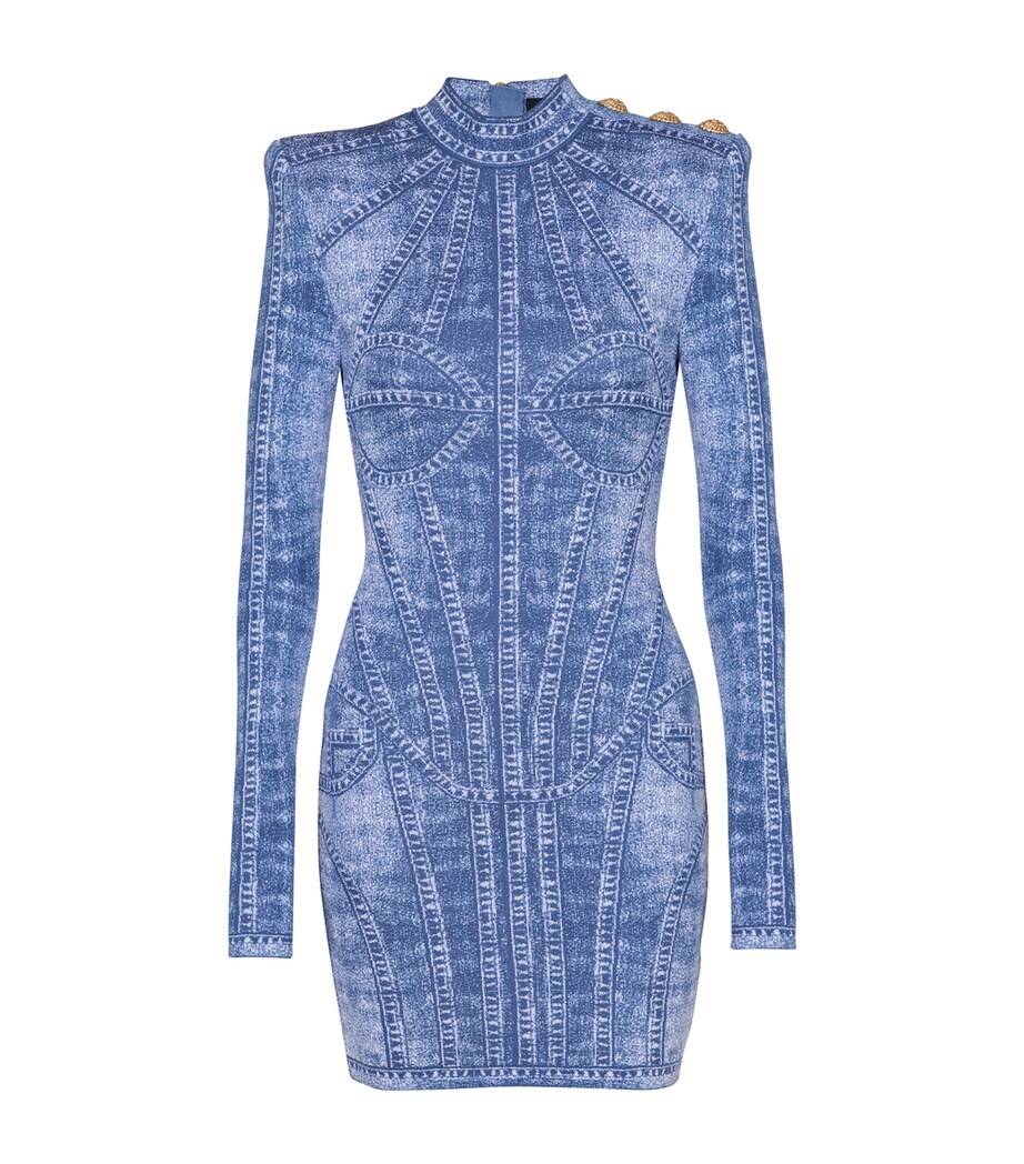 Jacquard Denim-Effect Mini Dress 6FF BLEU JEAN Image 1
