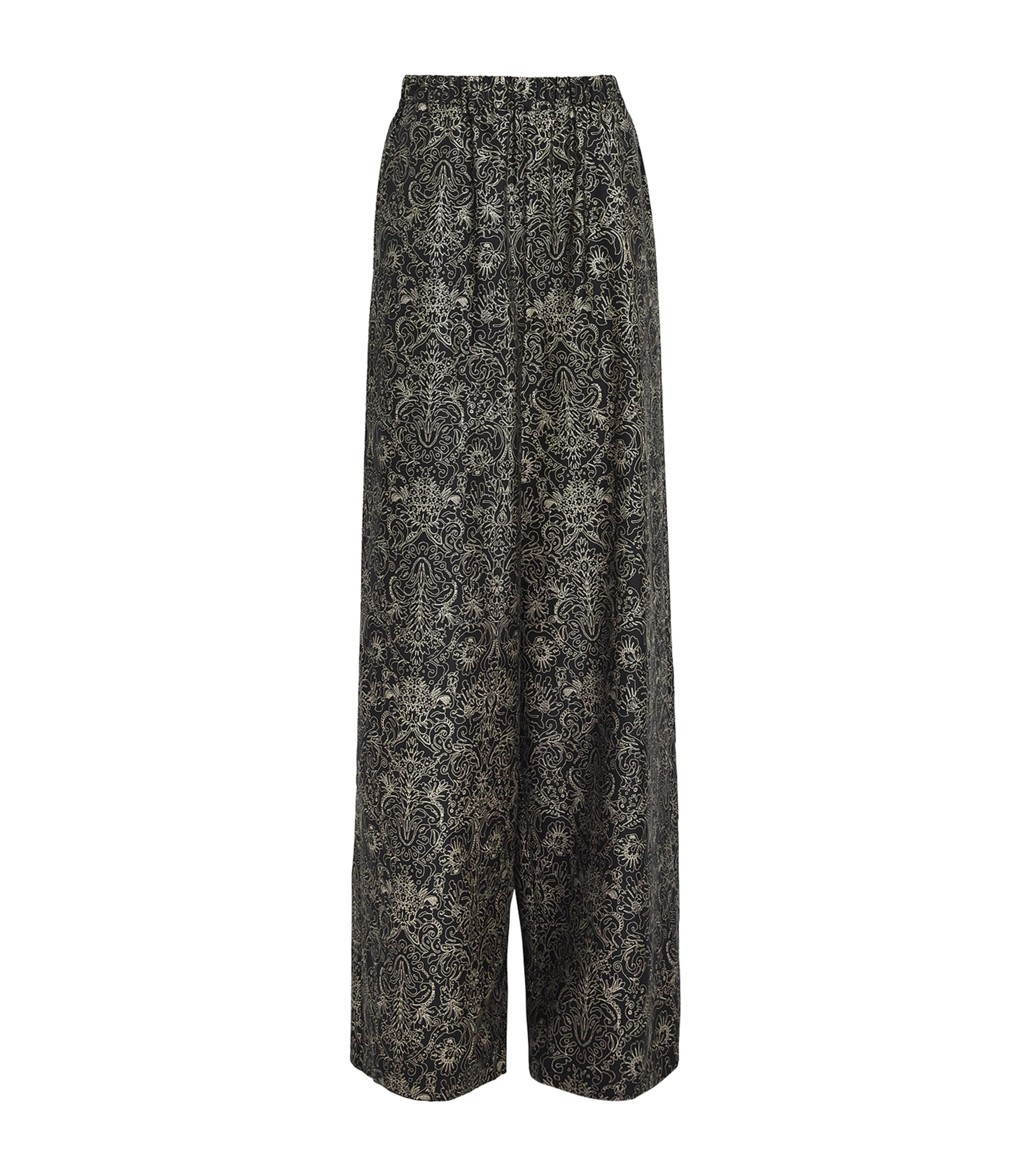 Shop Max Mara Silk Printed Trousers In Black
