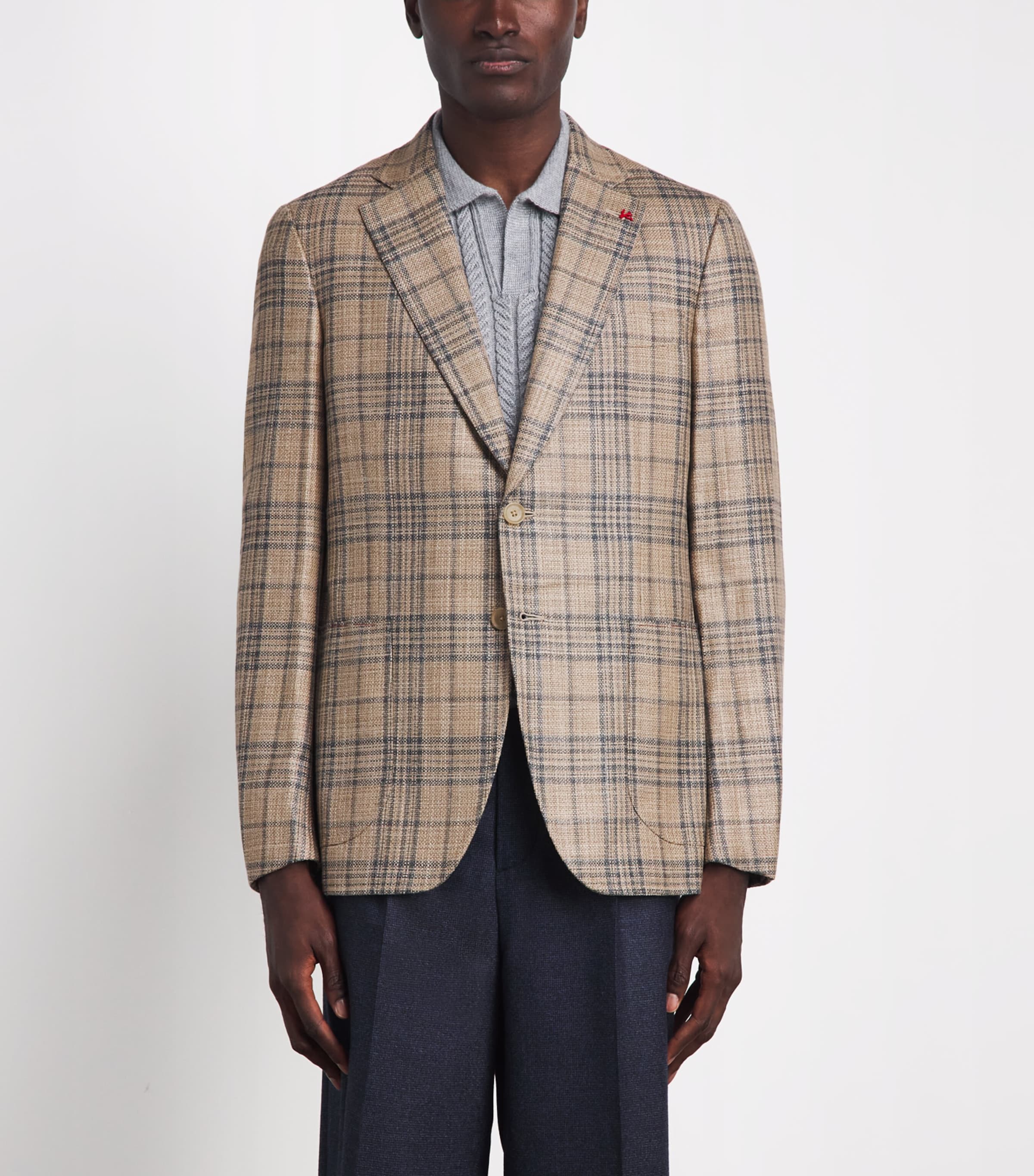 Isaia Mens Wool-Silk Check Capri Blazer Image 4