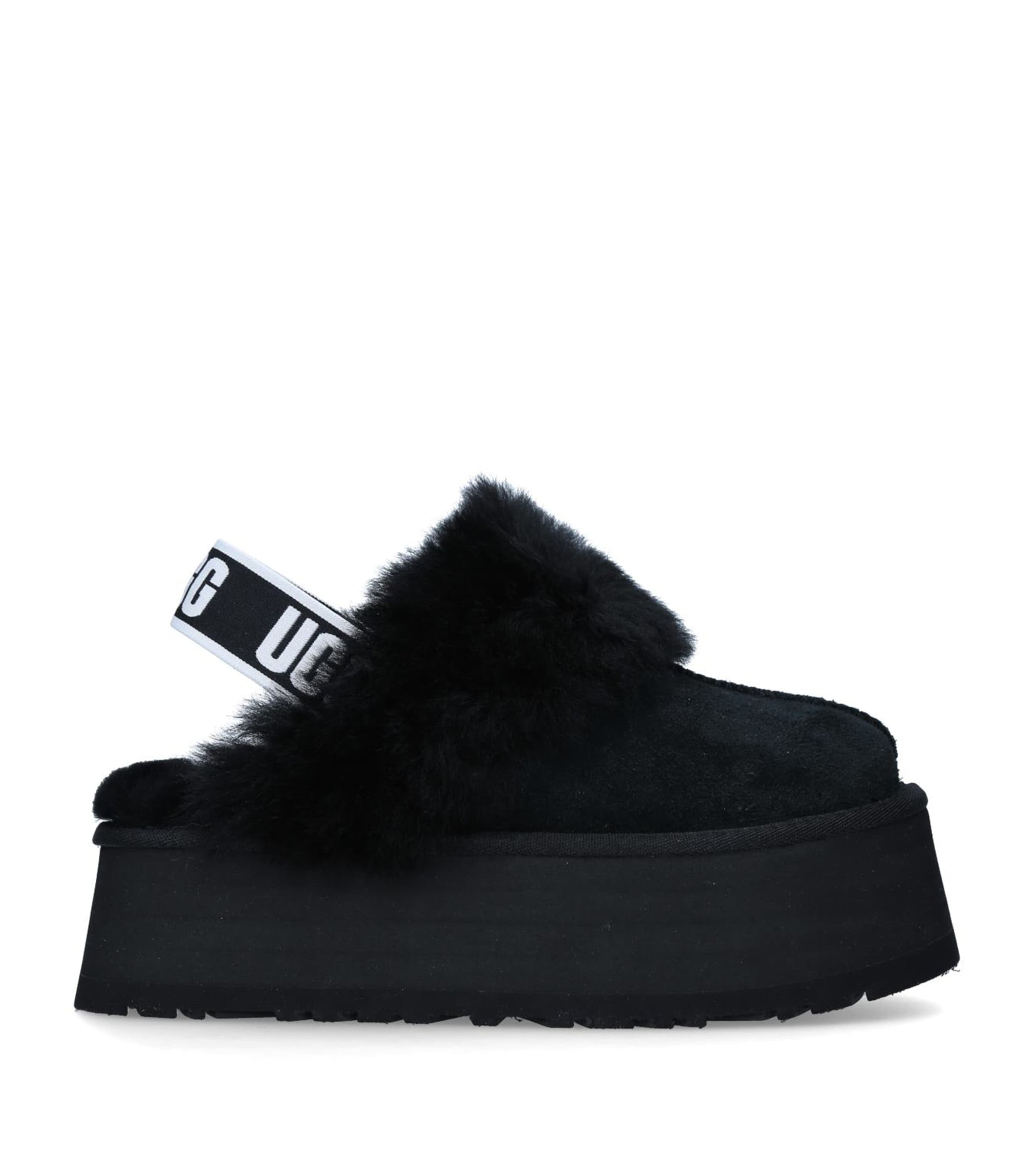 UGG Black Funkette Flatform Slippers | Harrods US
