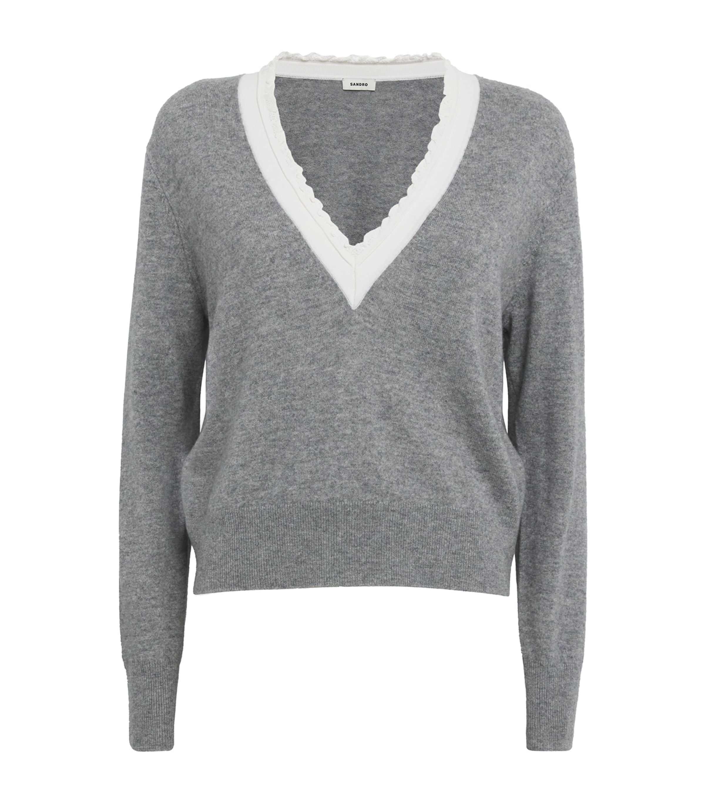Sandro Wool-cashmere Ruffle-neck Sweater In Black