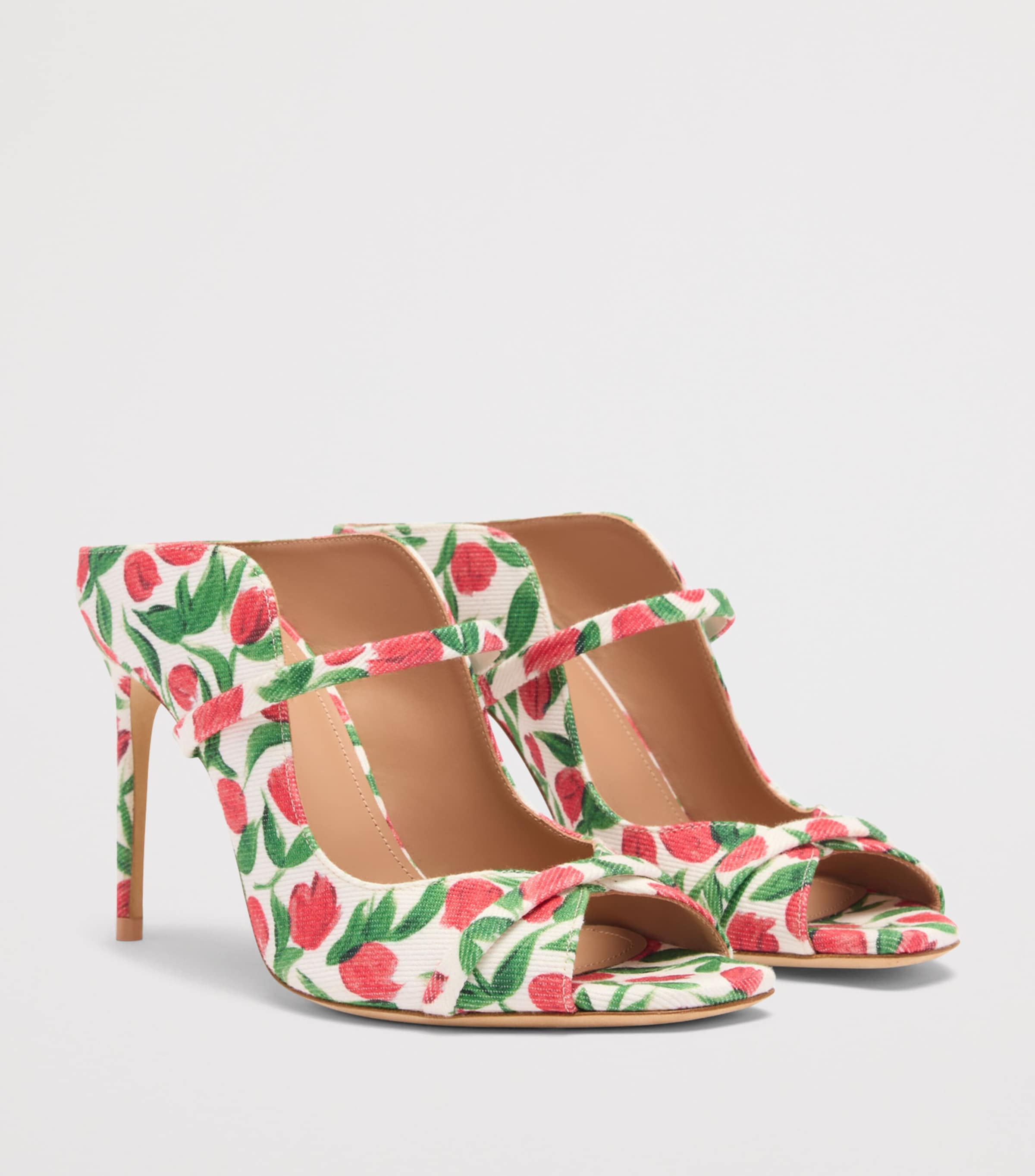 Malone Souliers Canvas Tulip Print Noah Heeled Sandals 90 Red Image 3