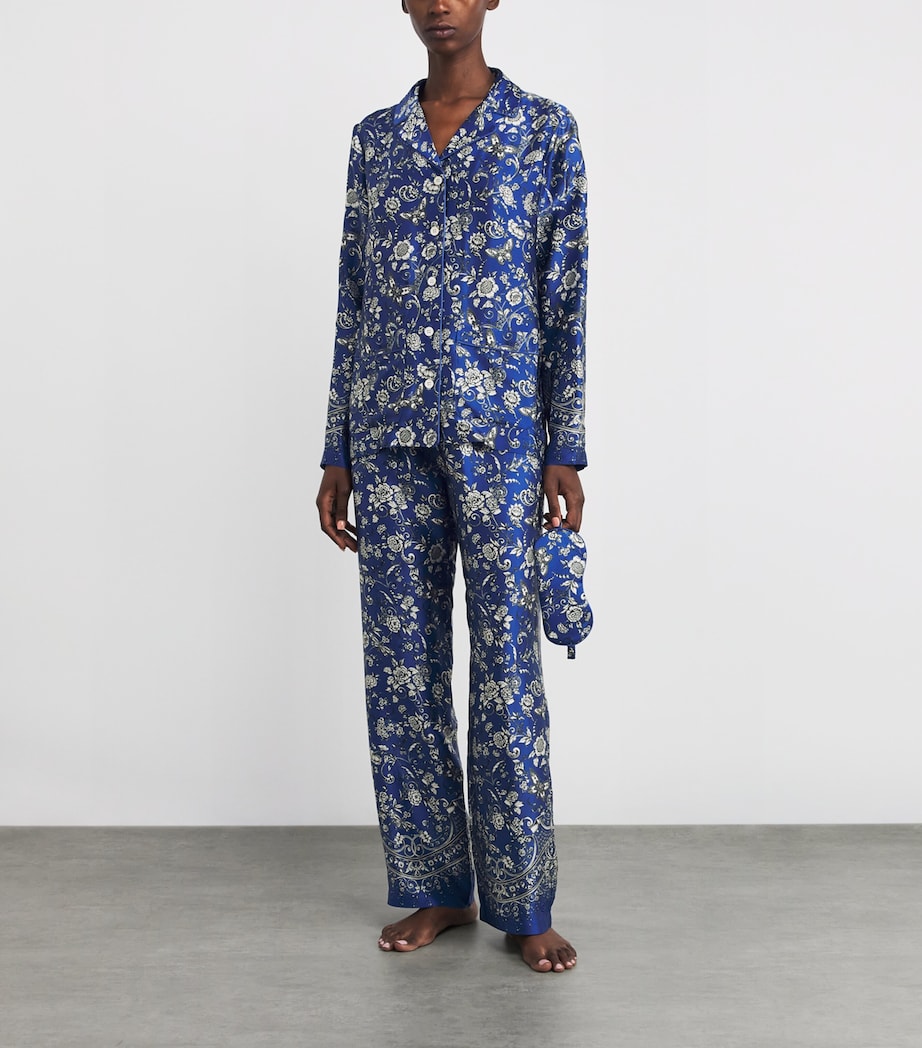 Harrods Womens Silk Butterfly Print Pyjama Set Blue Image 2
