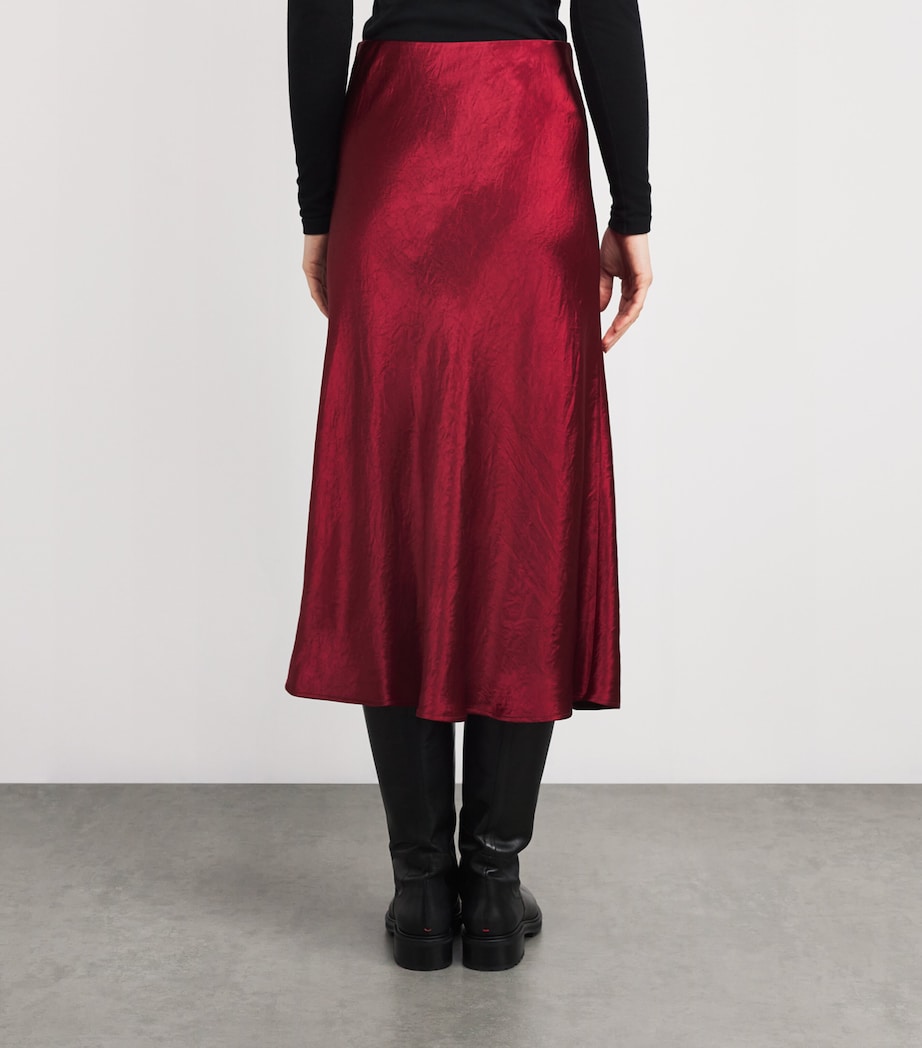 Crinkled Satin Midi Skirt 018 DARK RED Image 4