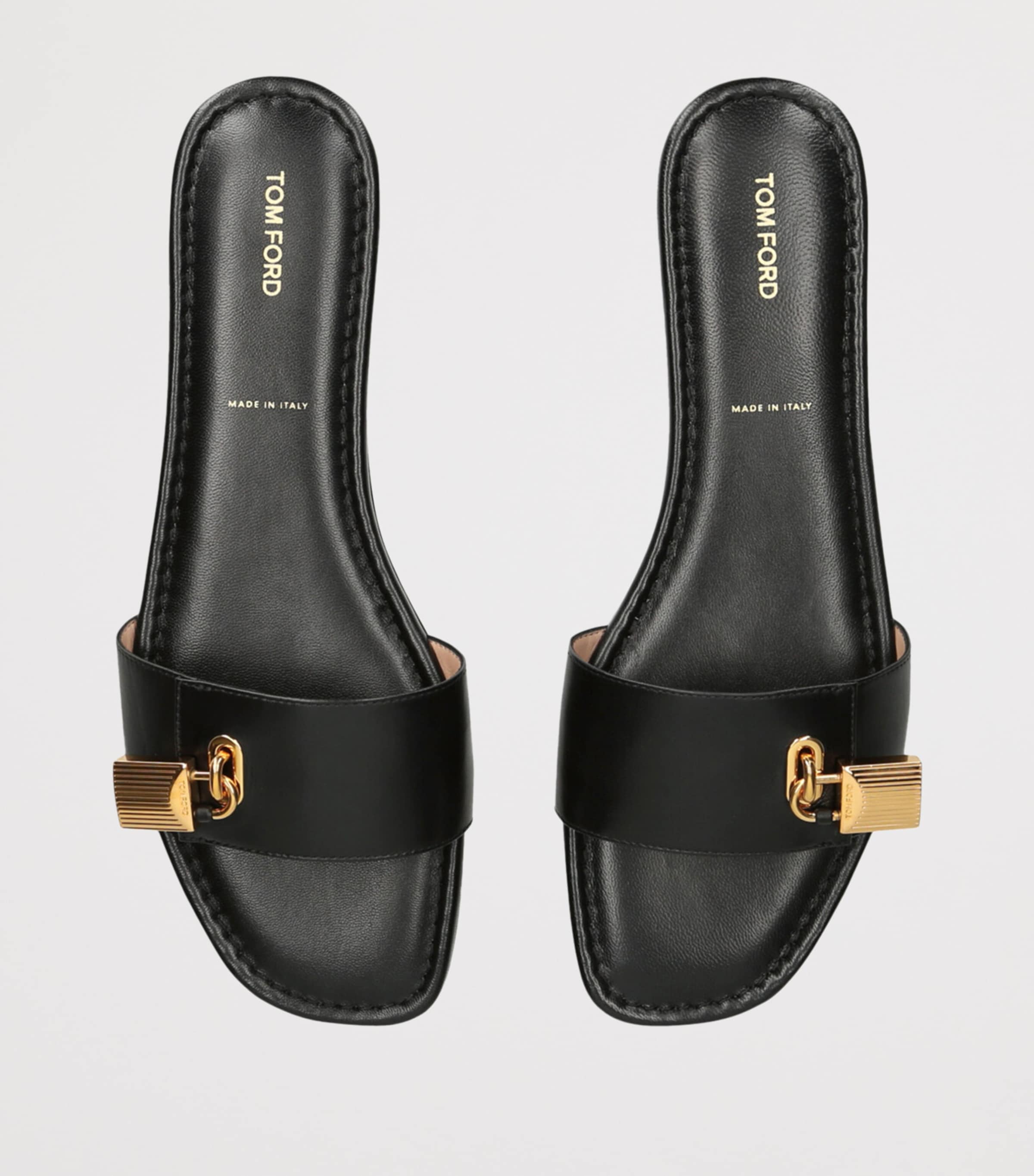 Leather Padlock-Detail Slides BLACK Image 4