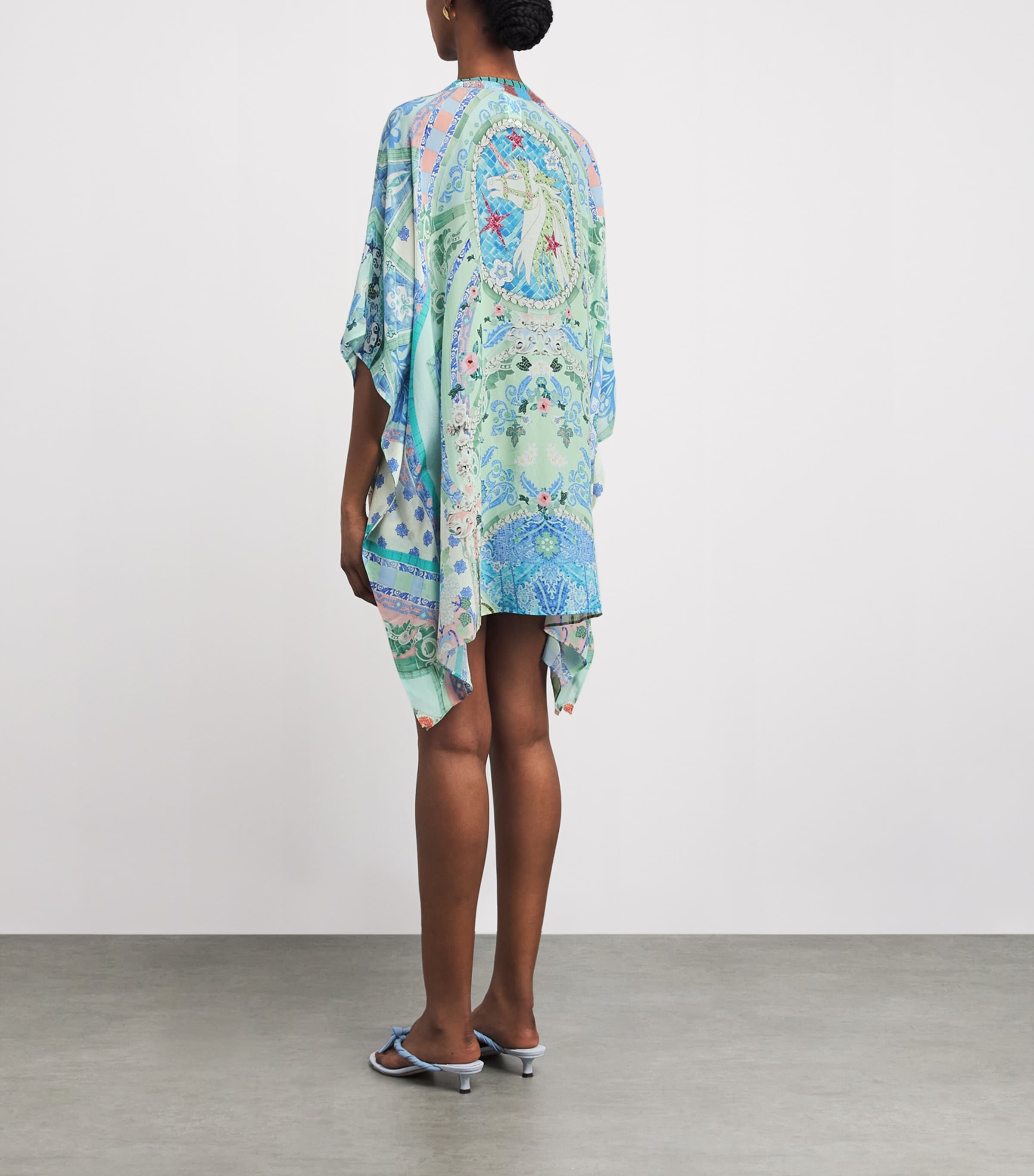 Camilla Womens Silk Embellished Mini Kaftan Dress Midsmosa Image 4