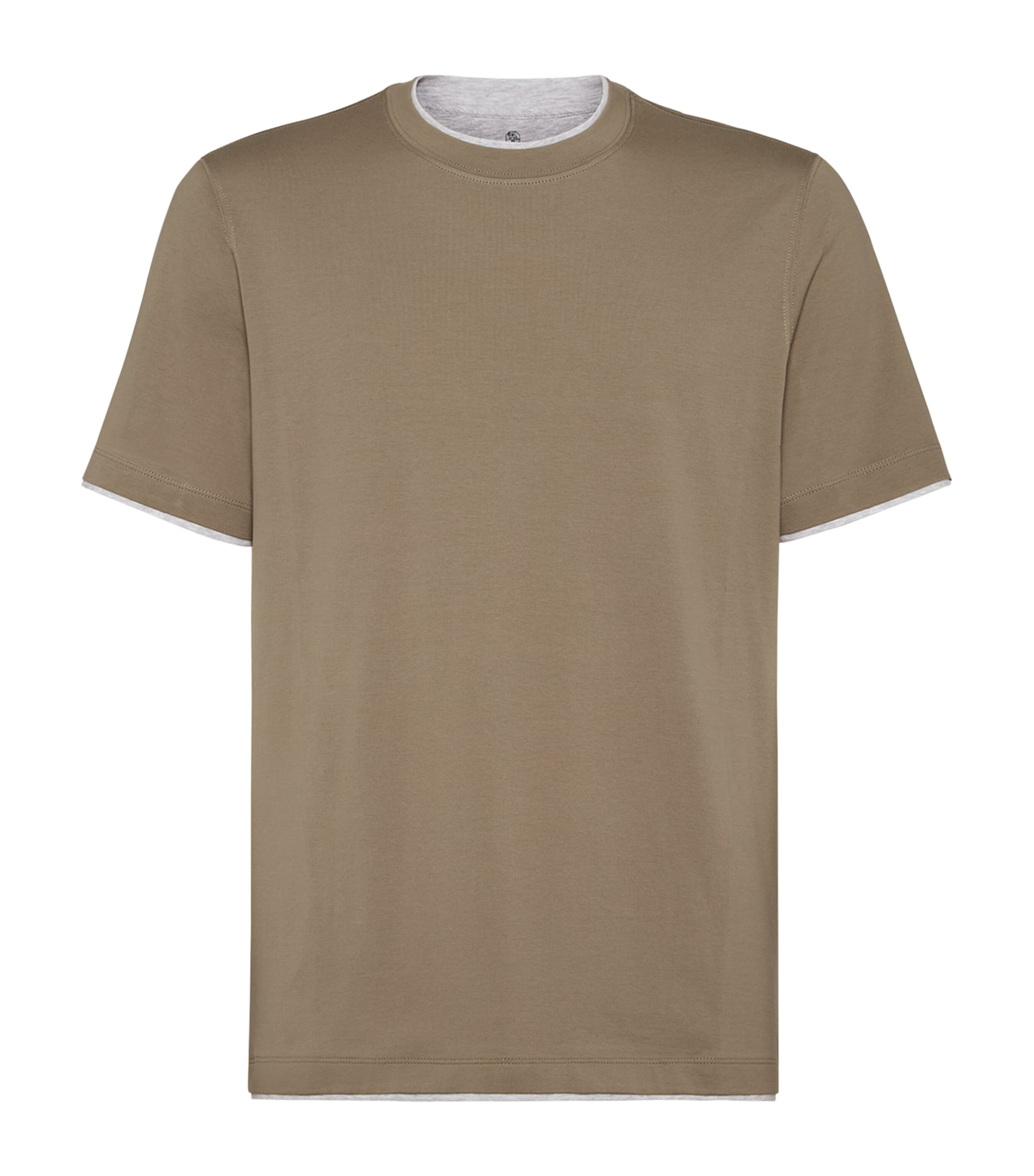 Brunello Cucinelli Cotton Jersey Crew Neck T-shirt With Faux-layering Clothing In Brown