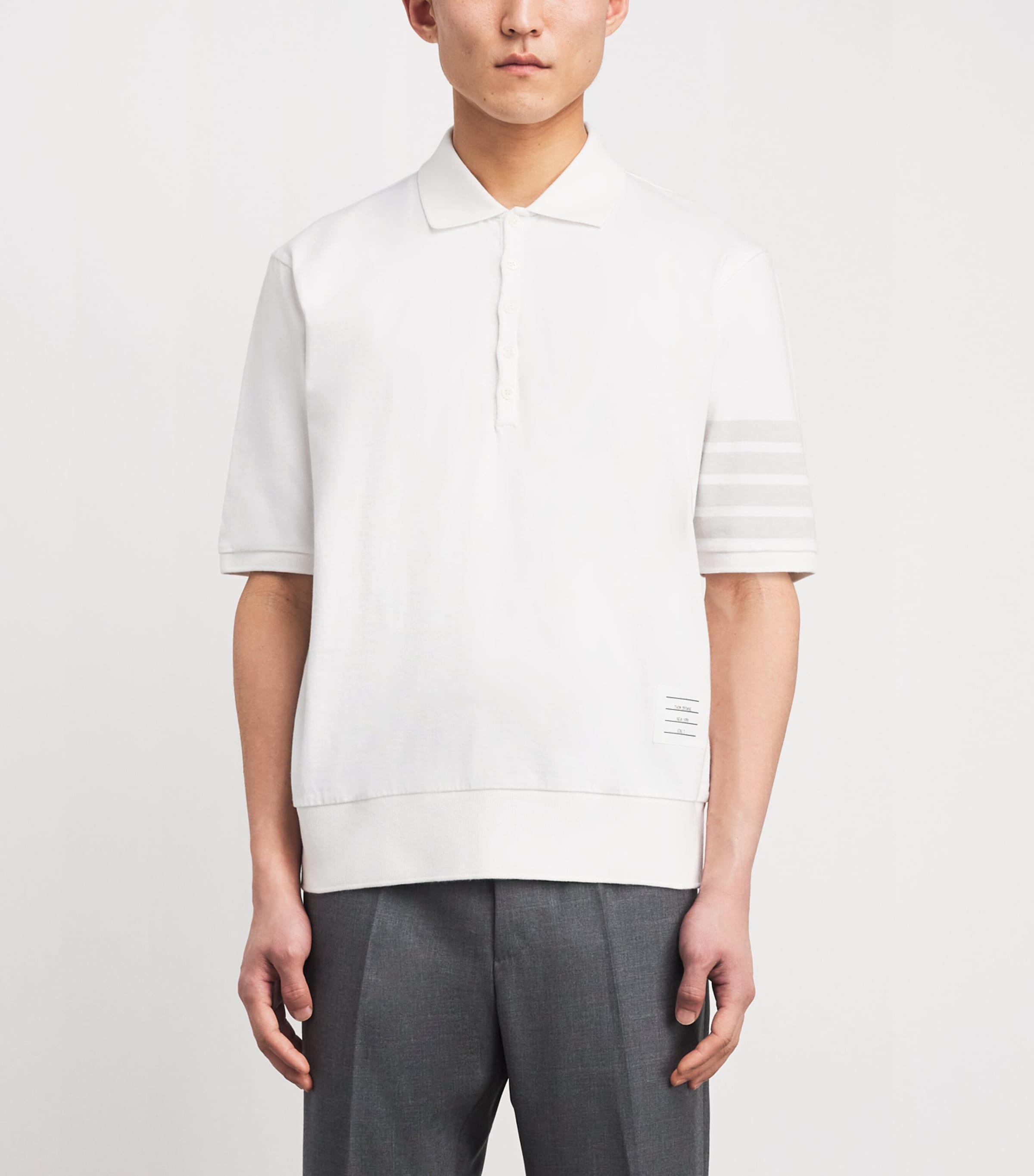 Thom Browne Mens Cotton 4-Bar Polo Shirt White Image 4