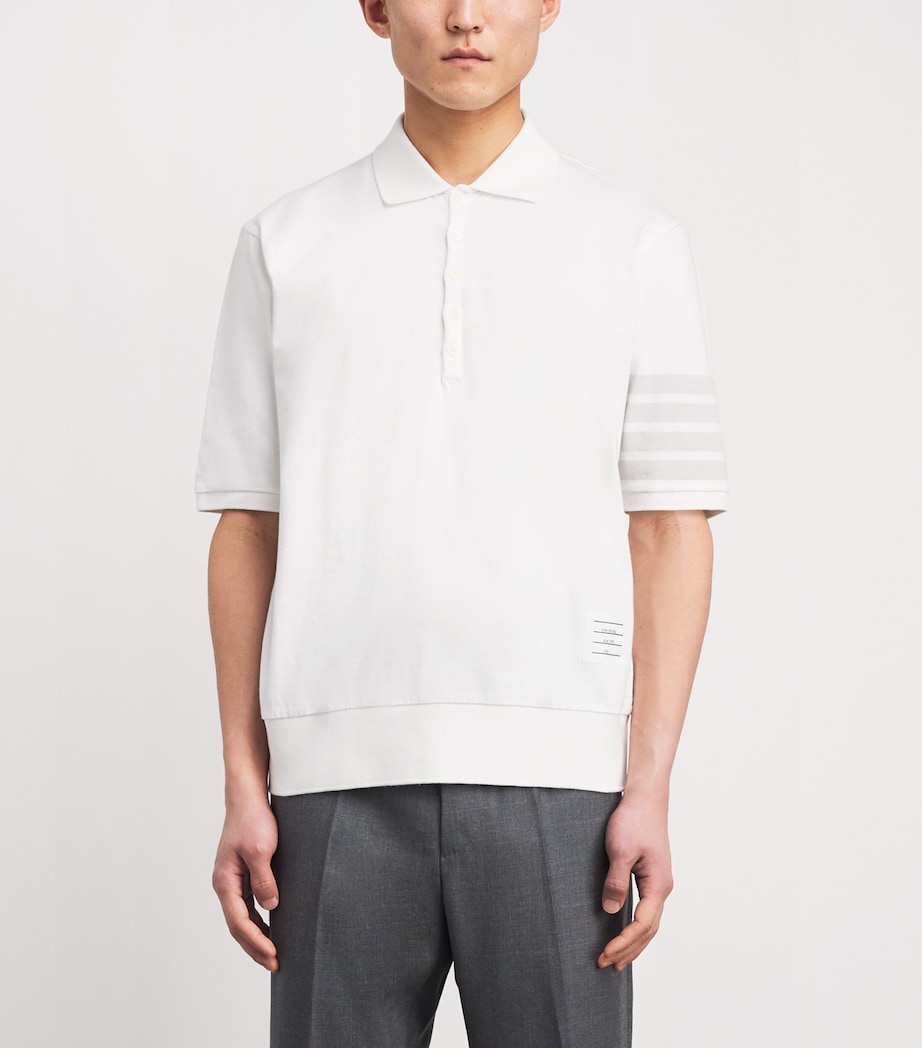 Thom Browne Mens Cotton 4-Bar Polo Shirt White Image 4