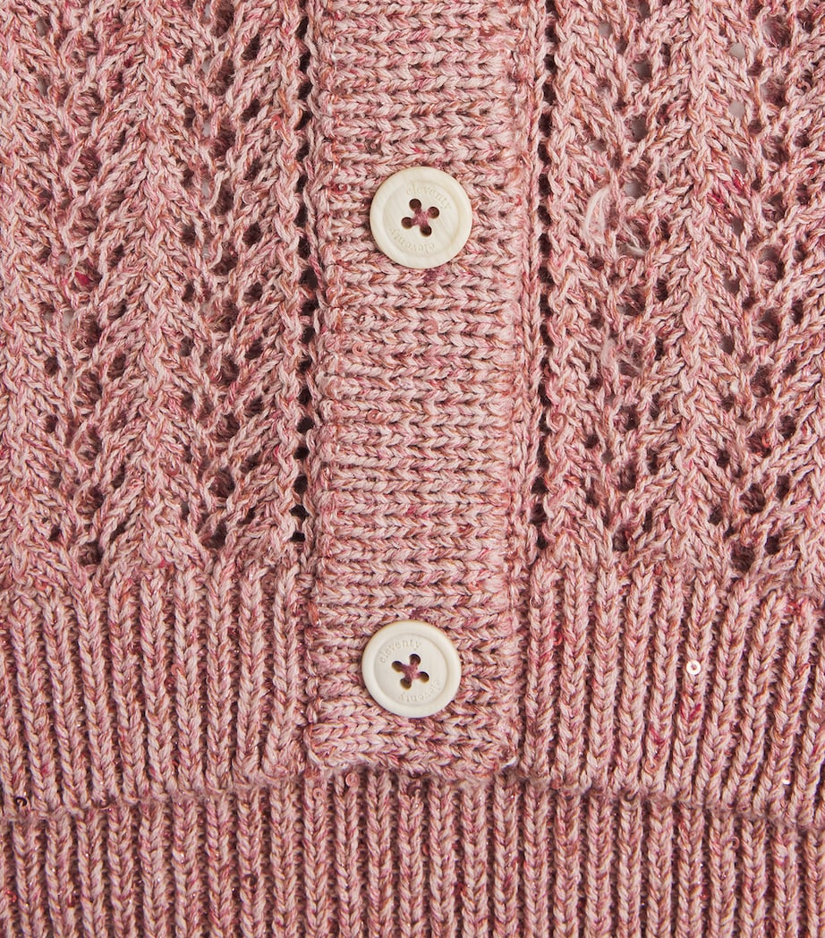 Eleventy Womens Cotton-Linen-Blend Sequinned Cardigan Lampone Image 6