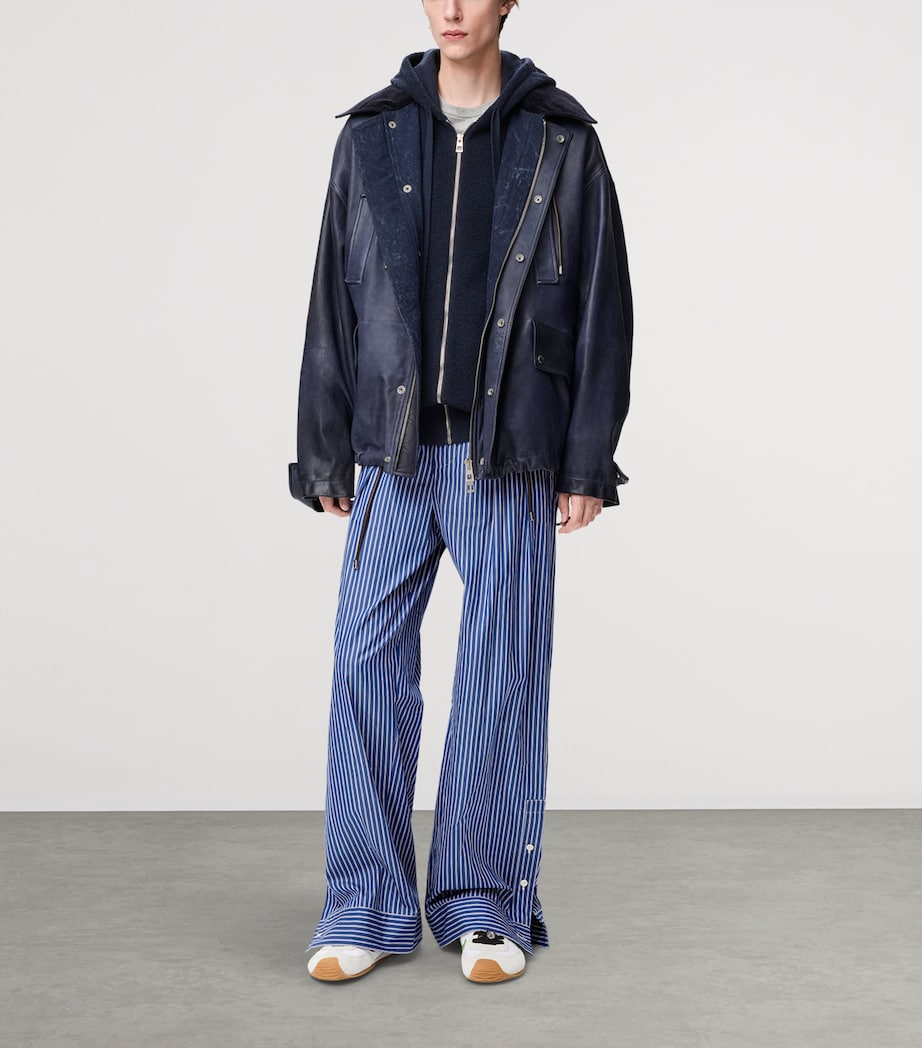 LOEWE Mens Cotton-Blend Stripe Trousers Navy/white Image 2