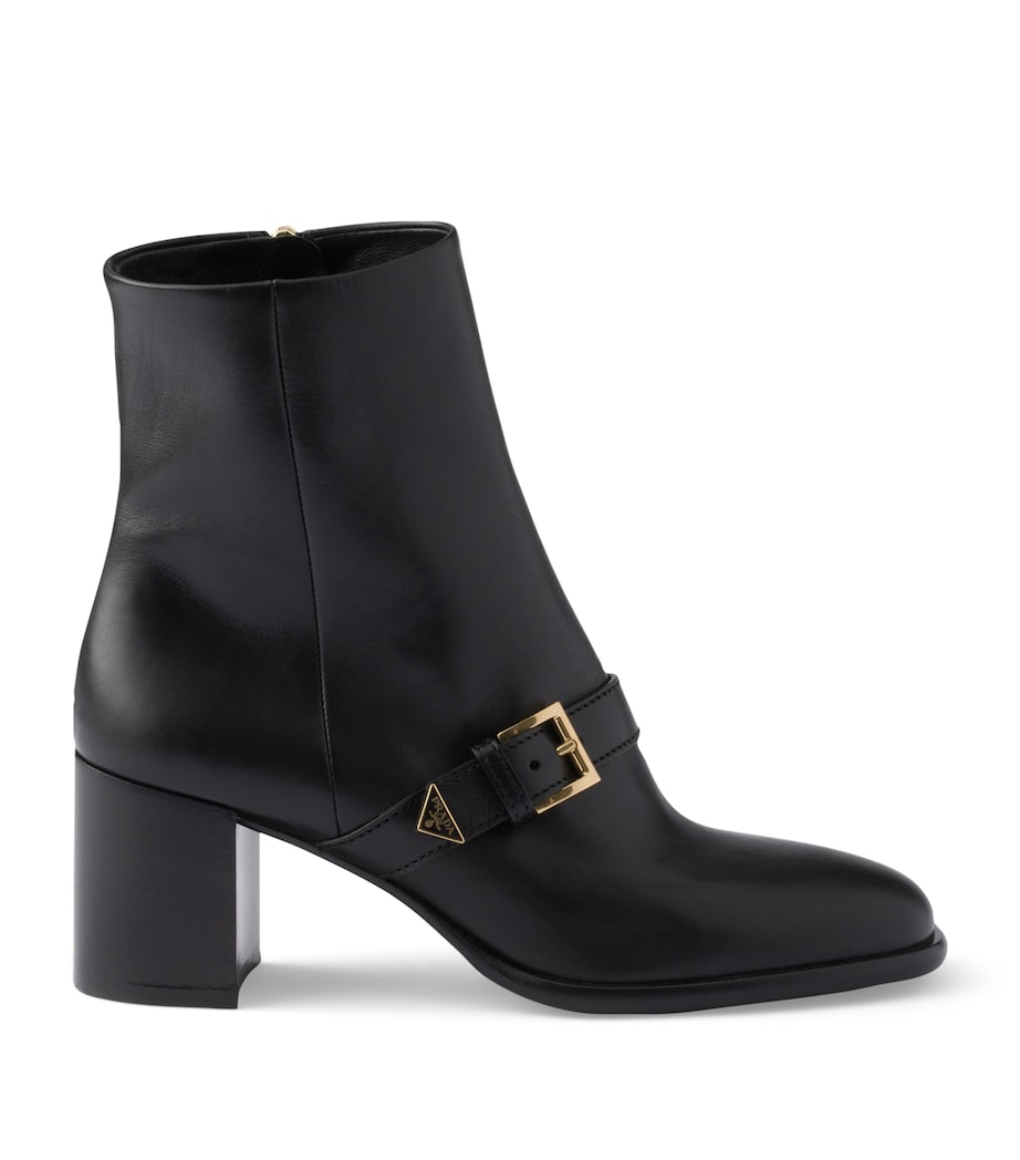 Prada Leather Buckle Booties Ankle Boots 65 Black Image 1