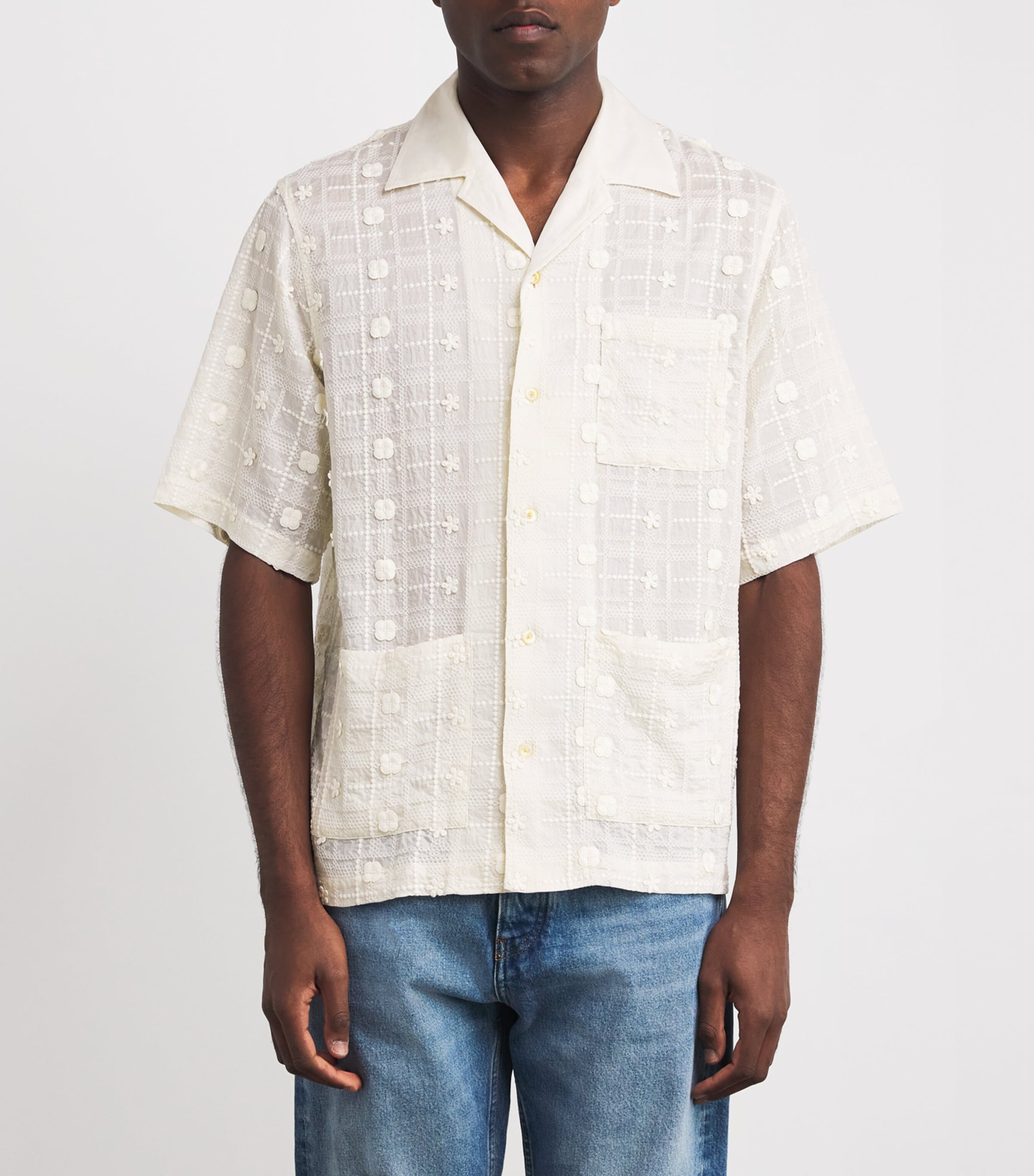 NN07 Mens Embroidered Ben Shirt Ivory Image 3
