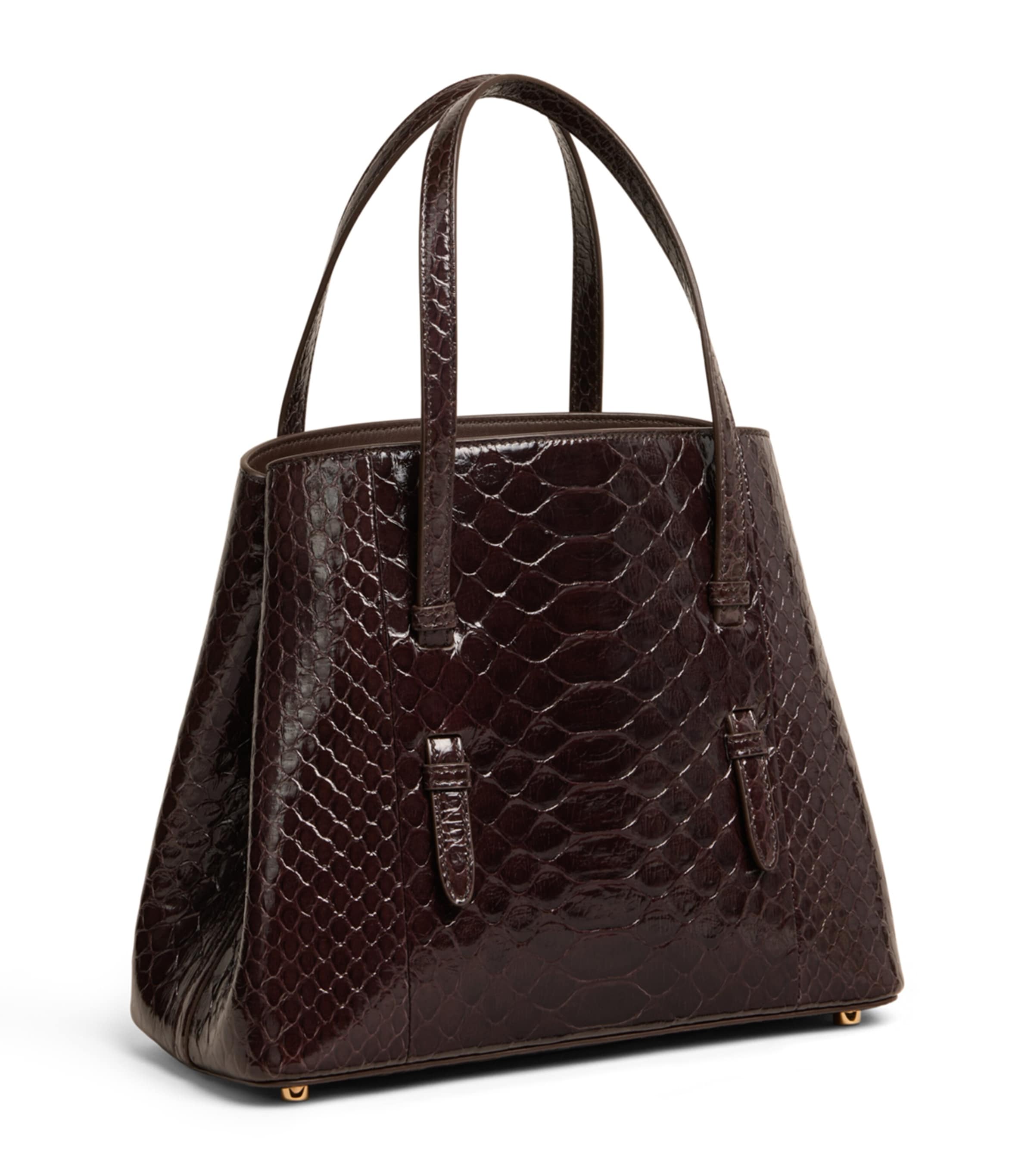 Alaïa Leather Python-Embossed Mina 25 Top-Handle Bag Dark Brown Image 2