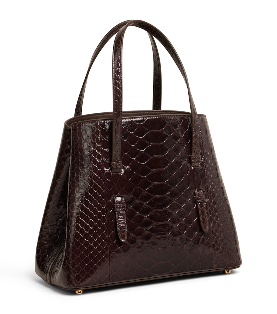 Alaïa Leather Python-Embossed Mina 25 Top-Handle Bag Dark Brown Image 2