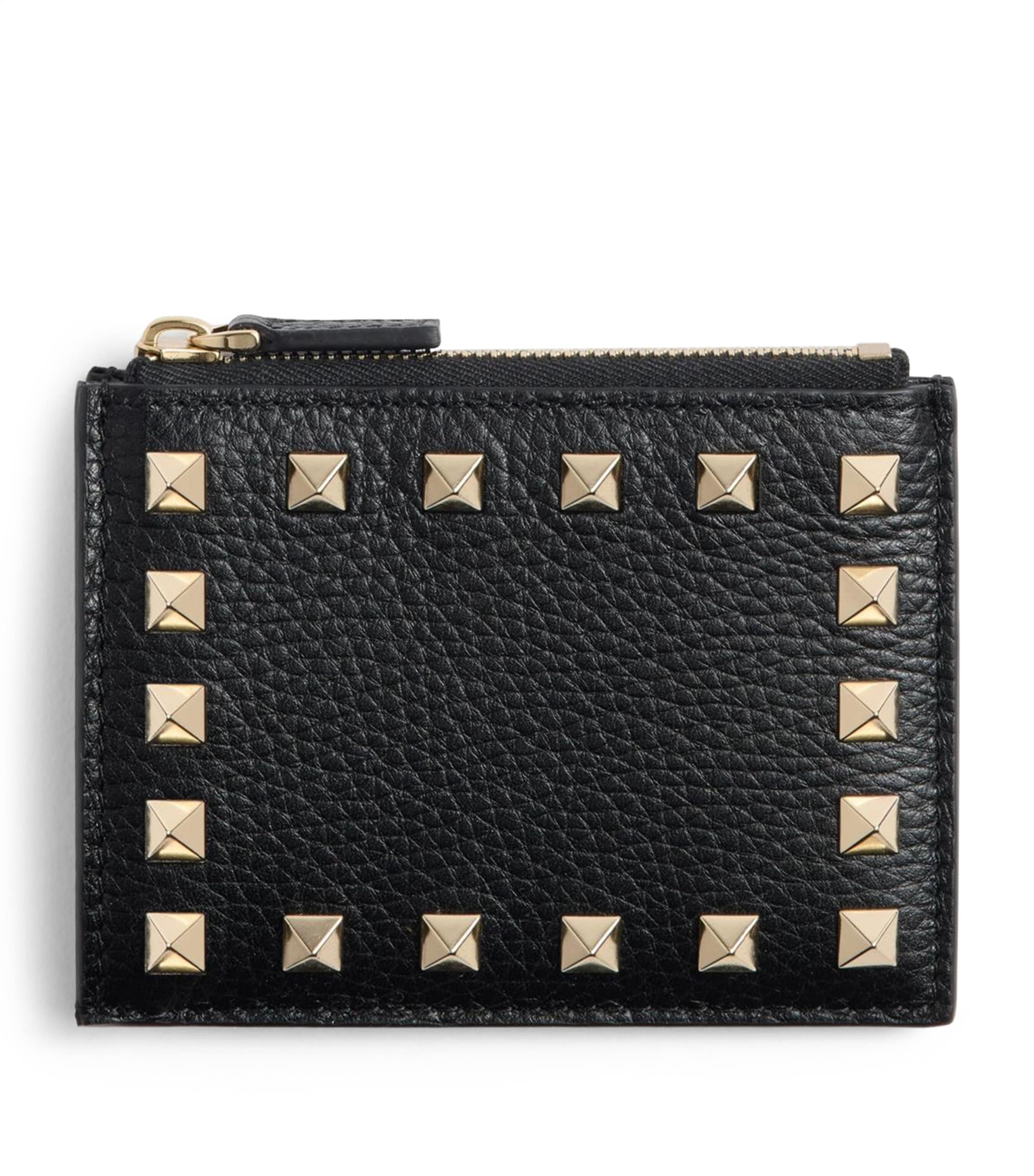 Shop Valentino Leather Rockstud Coin And Card Holder In Black