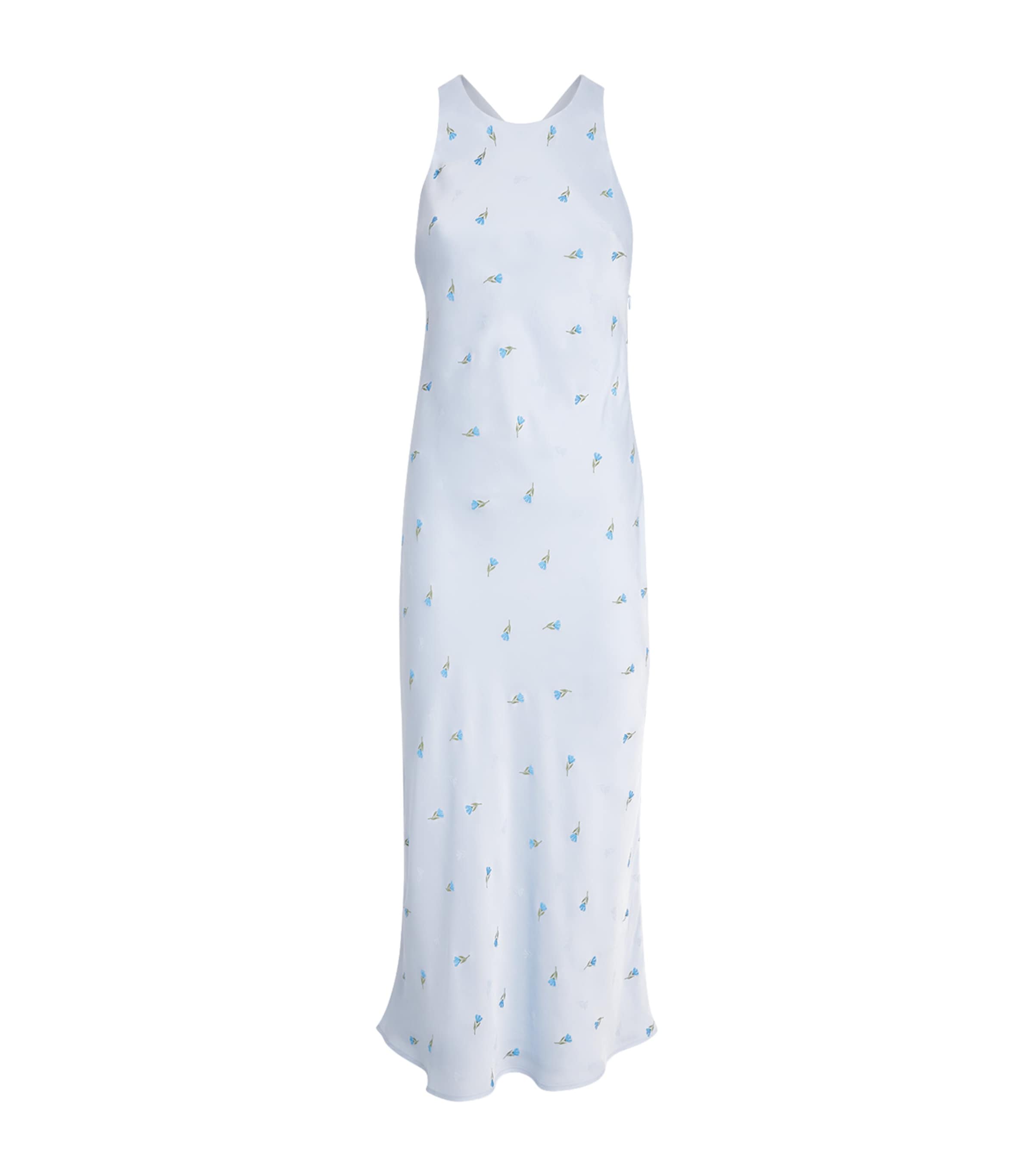 Claudie Pierlot Womens Satin Floral Crossover Midi Dress Sky Image 1