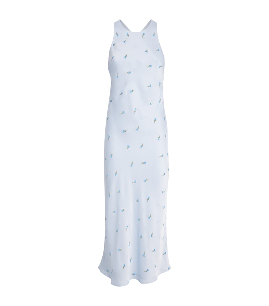 Claudie Pierlot Womens Satin Floral Crossover Midi Dress Sky Image 1