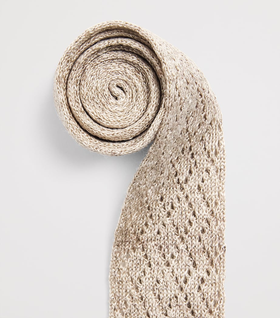 Eleventy Silk-Linen-Blend Skinny Scarf Sabbia Image 4