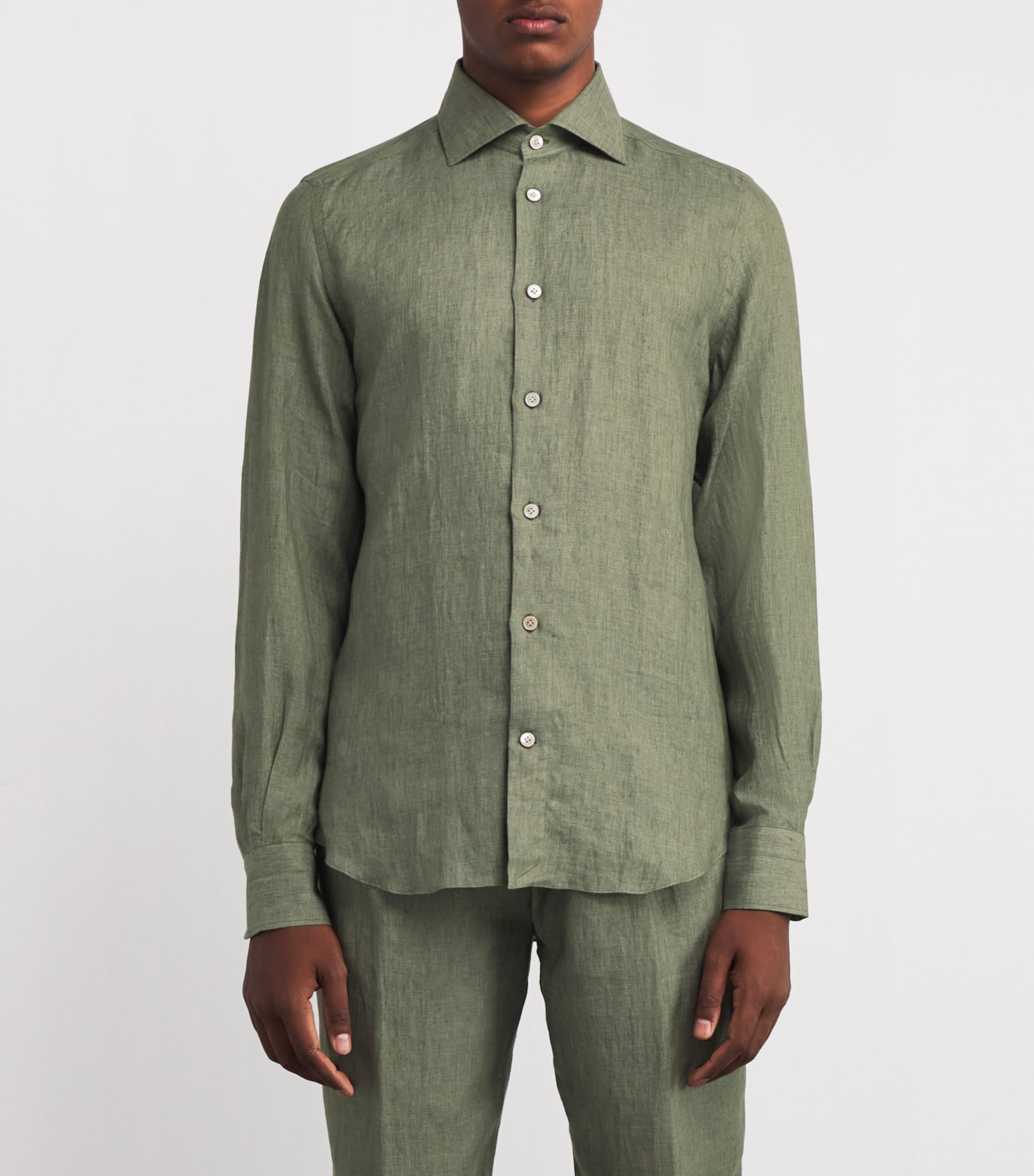 x Harrods Linen Long-Sleeve Shirt MILITARY GREEN Image 3