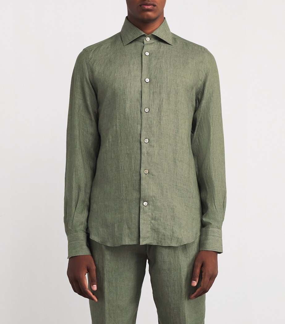 x Harrods Linen Long-Sleeve Shirt MILITARY GREEN Image 3