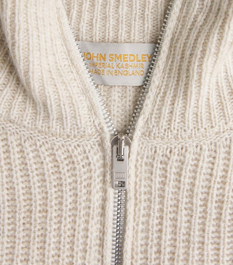 John Smedley Mens Recycled Cashmere-Wool Quarter-Zip Ryker Sweater Pampas Image 6