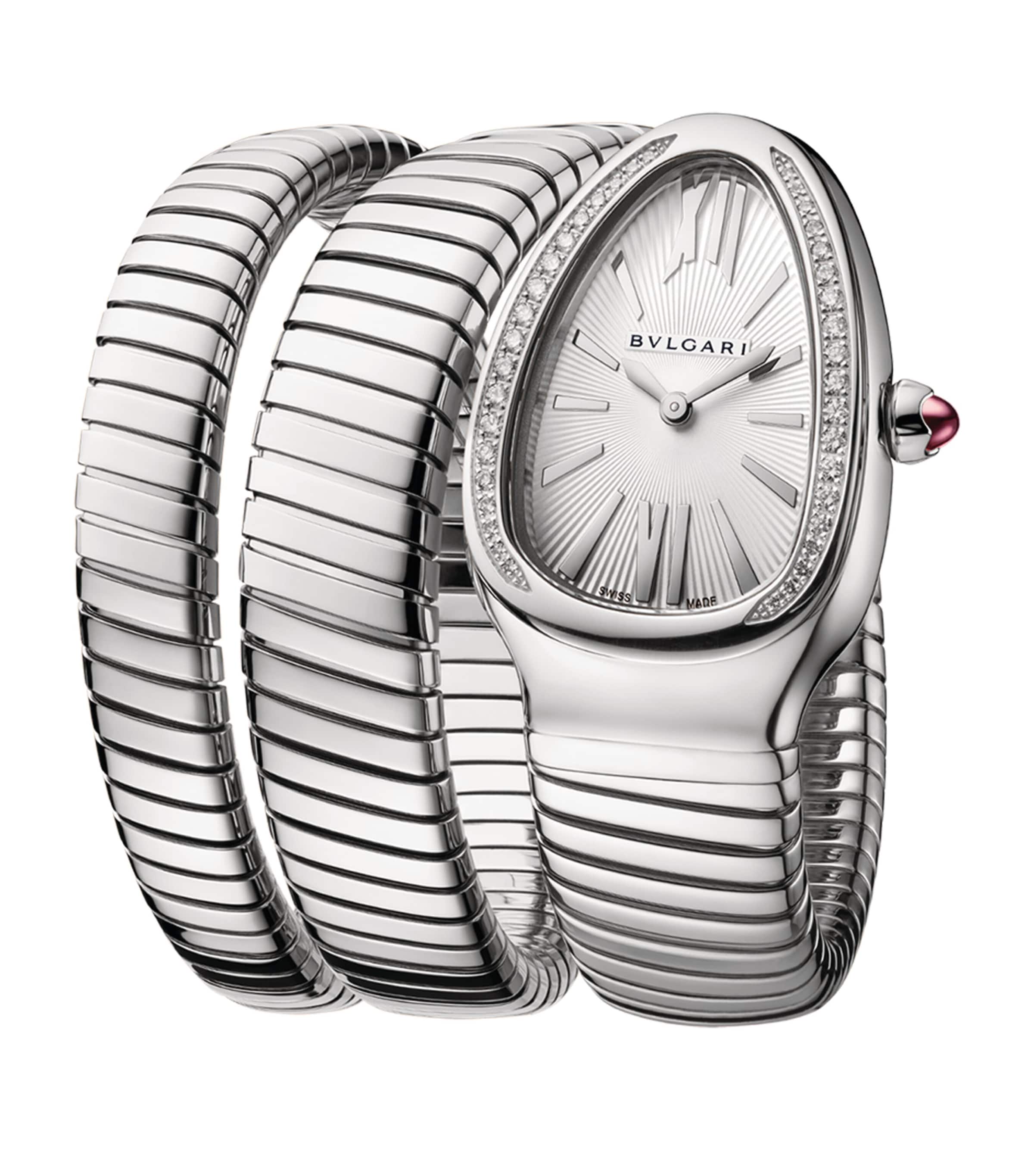 Stainless Steel and Diamond Serpenti Tubogas Watch 35mm WHITE Image 3