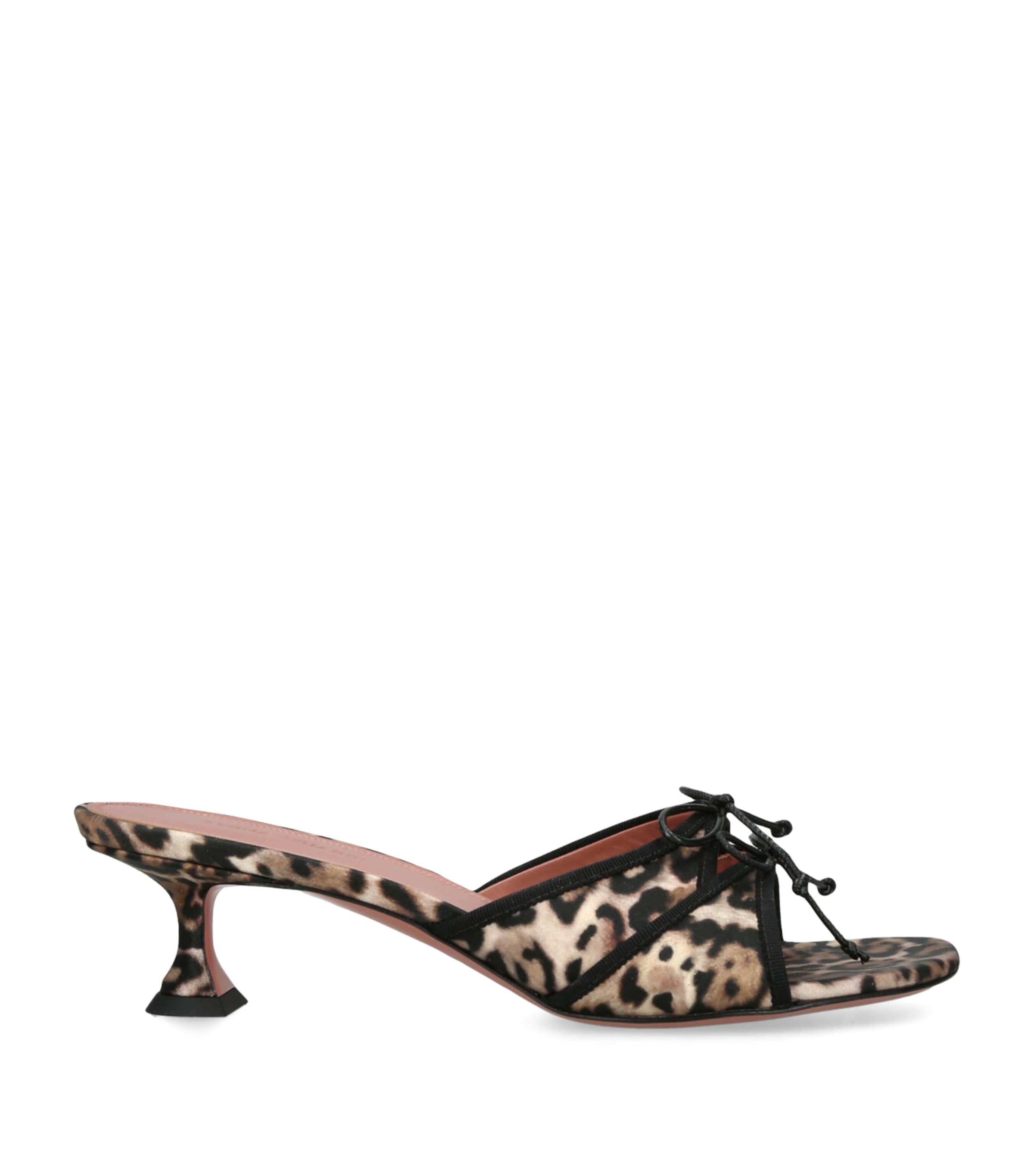 Amina Muaddi Satin Leopard Print Eleonora Heeled Mules 45 Dk.brn Com Image 1