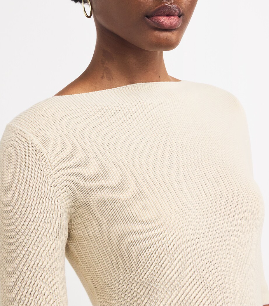 MAX&Co. Womens Cotton-Blend Boat-Neck Sweater Ice Image 6