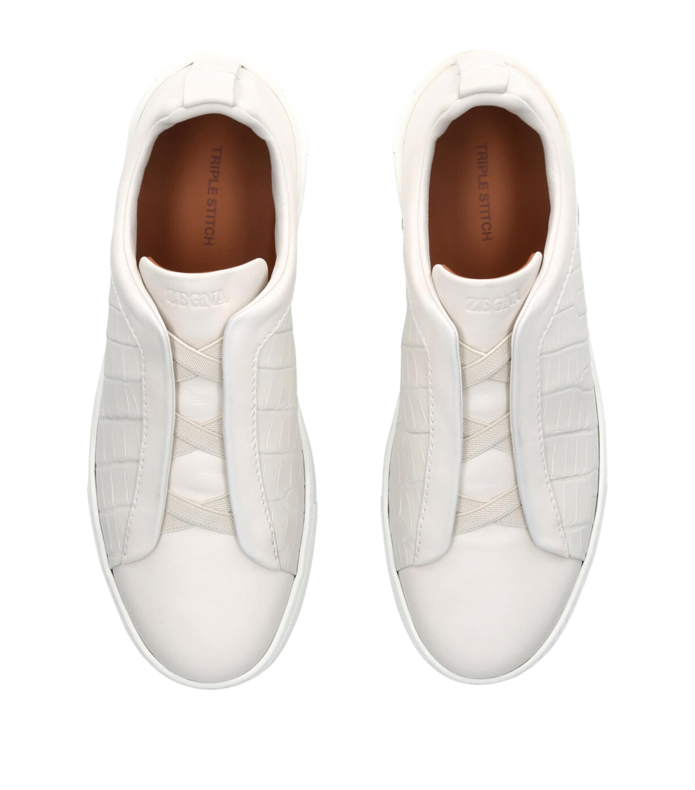 Crocodile Leather Triple Stitch Sneakers WHITE Image 4