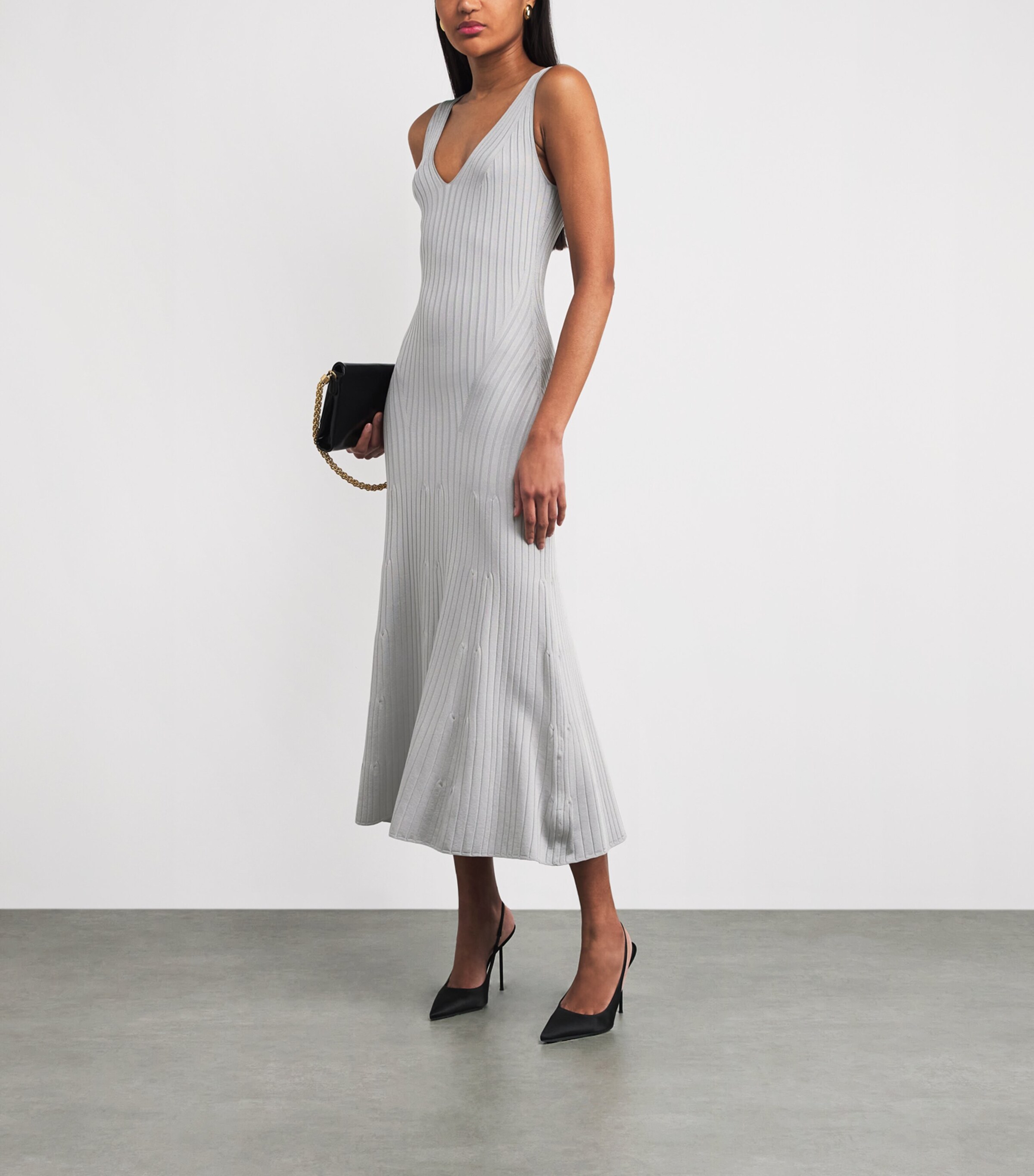 Adam Lippes Womens Rib-Knit Midi Dress Silver Image 2