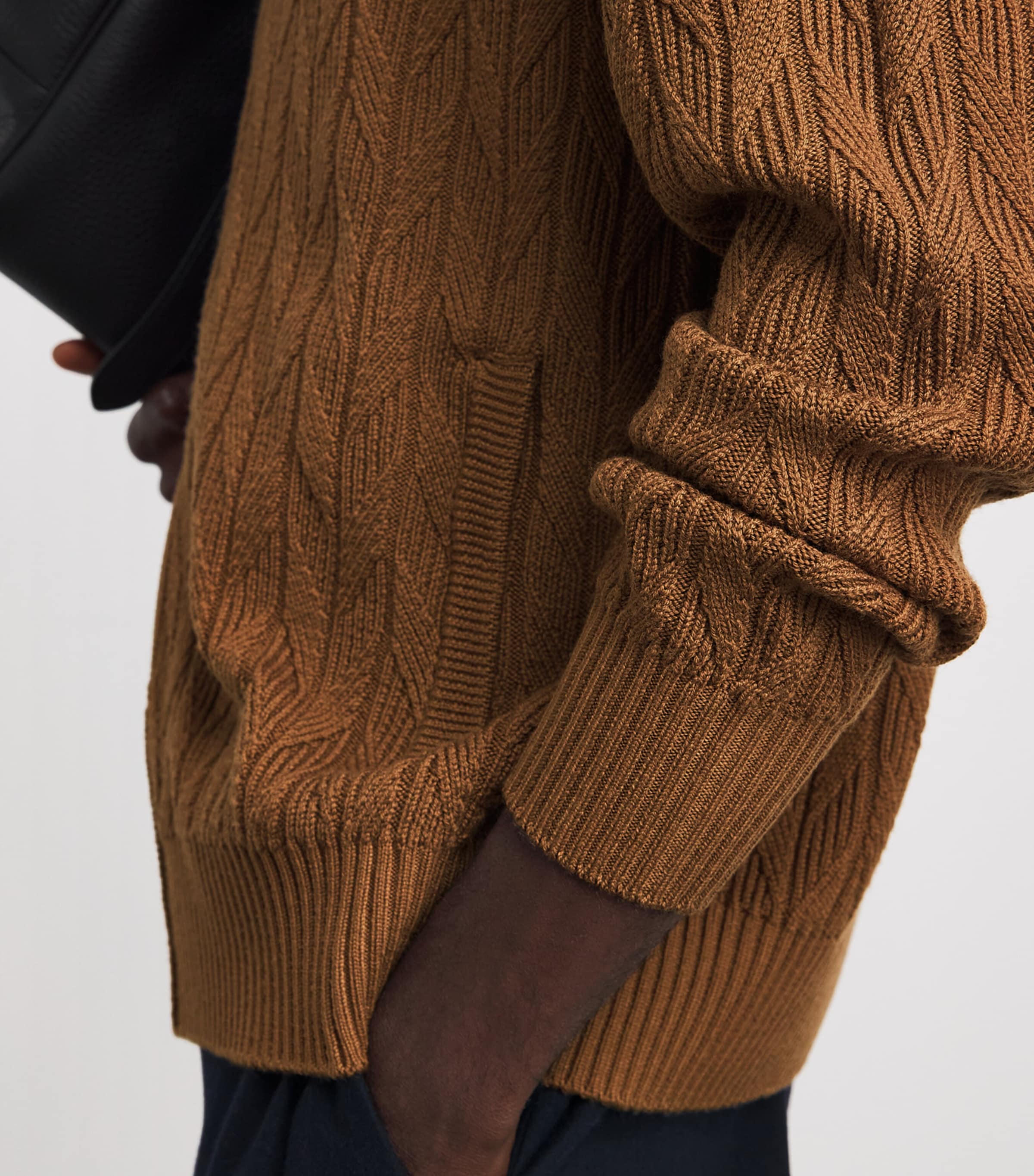 Canali Mens CAN CARDI BD HBONE CABLE. Brown Image 3