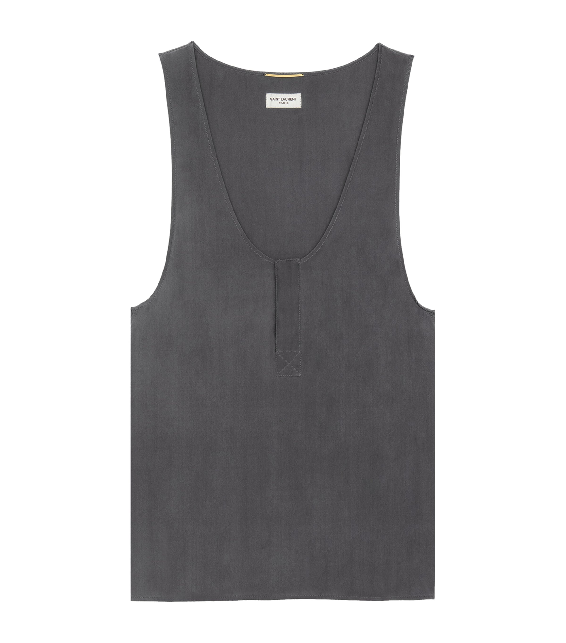 Shop Saint Laurent Silk Henley Tank Top In Blue