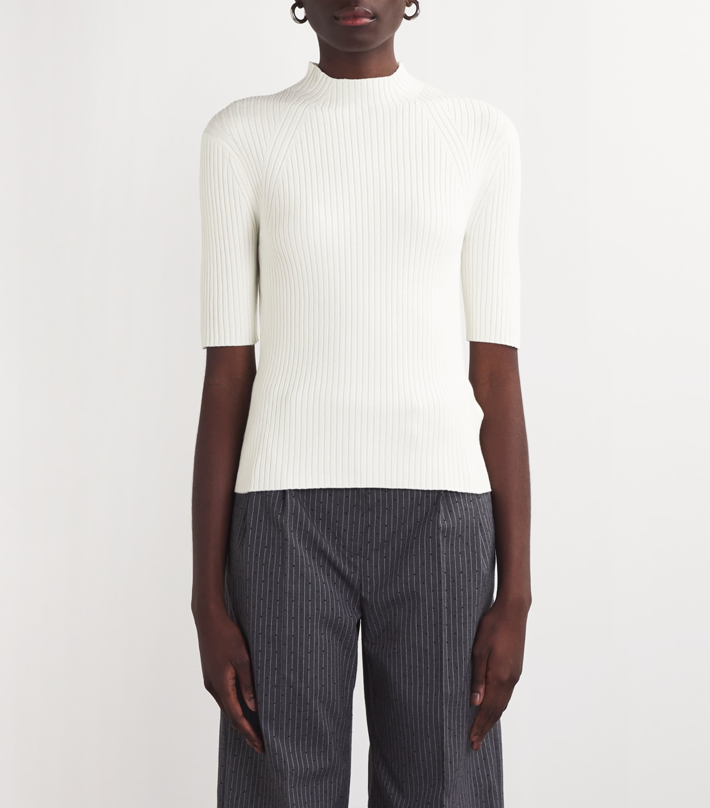 Ribbed High-Neck T-Shirt ECRU Image 3