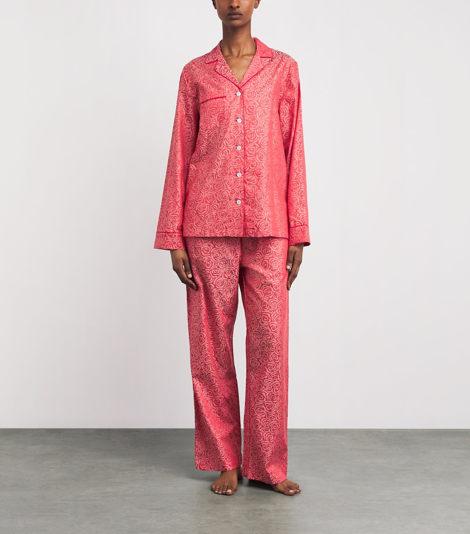 Derek Rose Womens Jacquard Roses Pyjama Set Red Image 2