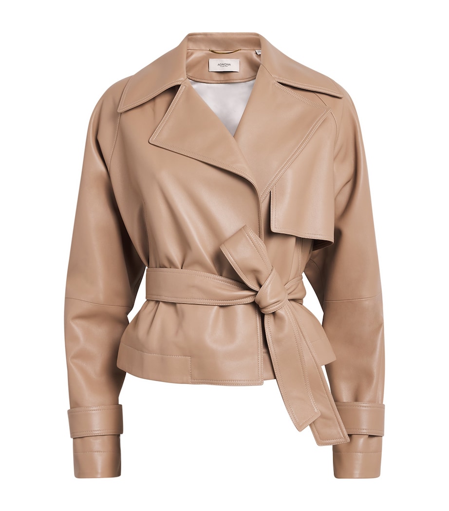 Agnona Womens Lambskin Cropped Leather Jacket Beige Image 1
