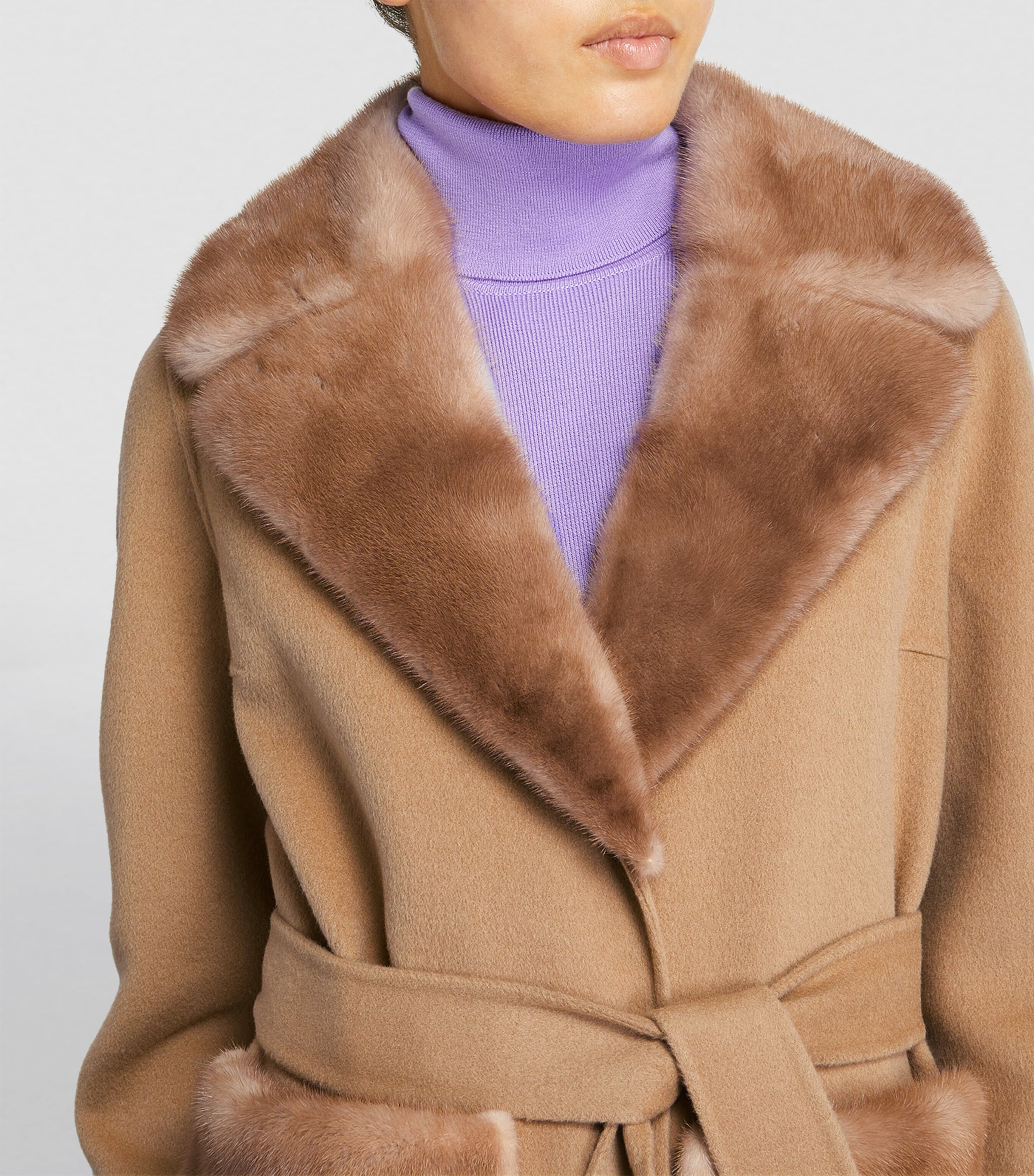 Cashmere-Wool Fox Fur-Trim Coat A2198 Image 6