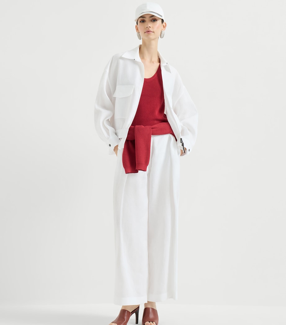 Brunello Cucinelli Womens Cotton Pleated Wide-Leg Trousers Image 2