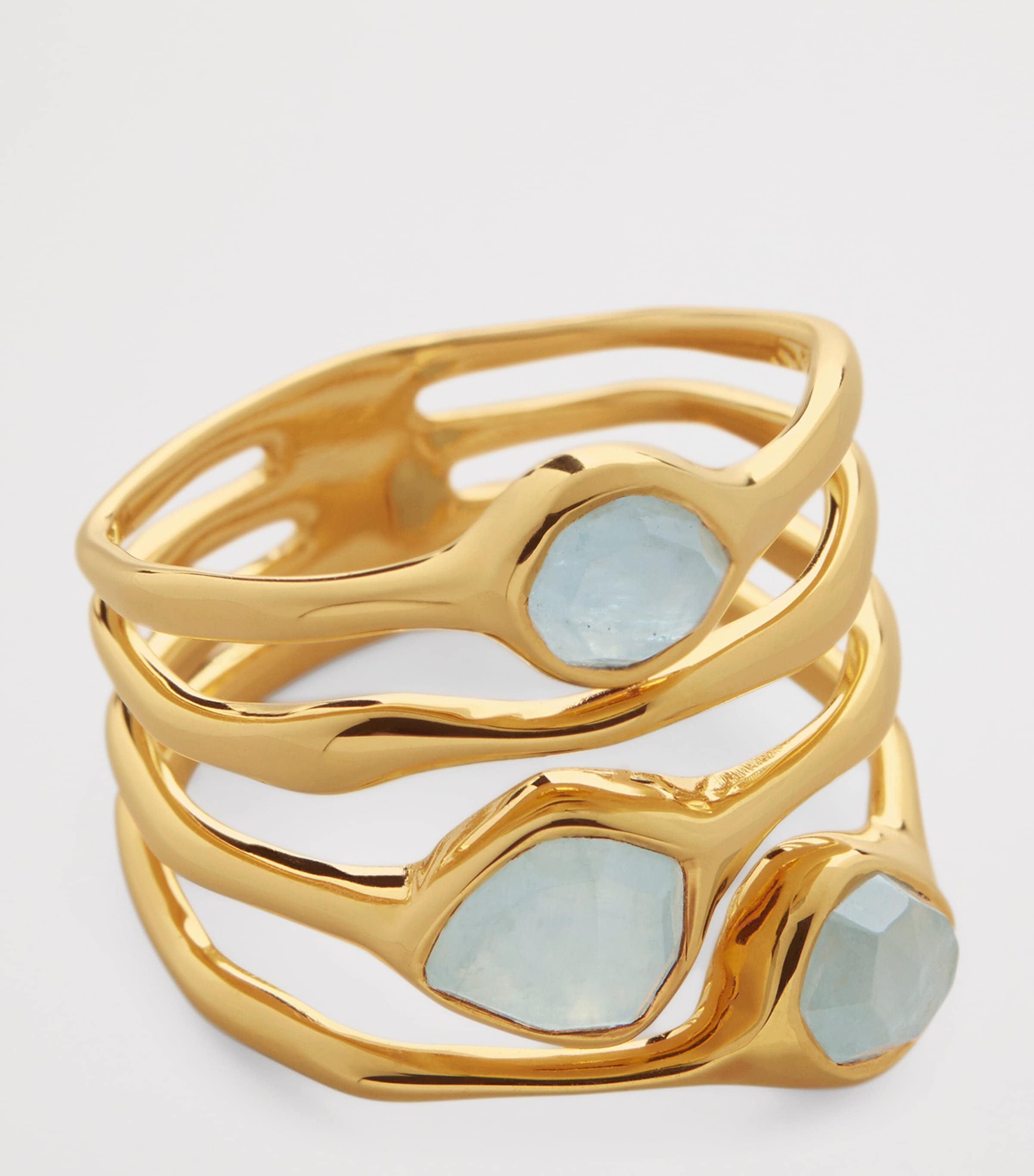 Monica Vinader Gold Vermeil and Aquamarine Gemstone Stacked Siren Ring Gold Vermeil Image 2