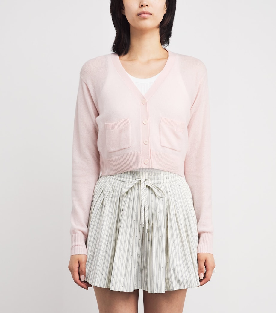 Sandro Paris Womens Wool-Cashmere Cropped Cardigan Light Pink Image 3