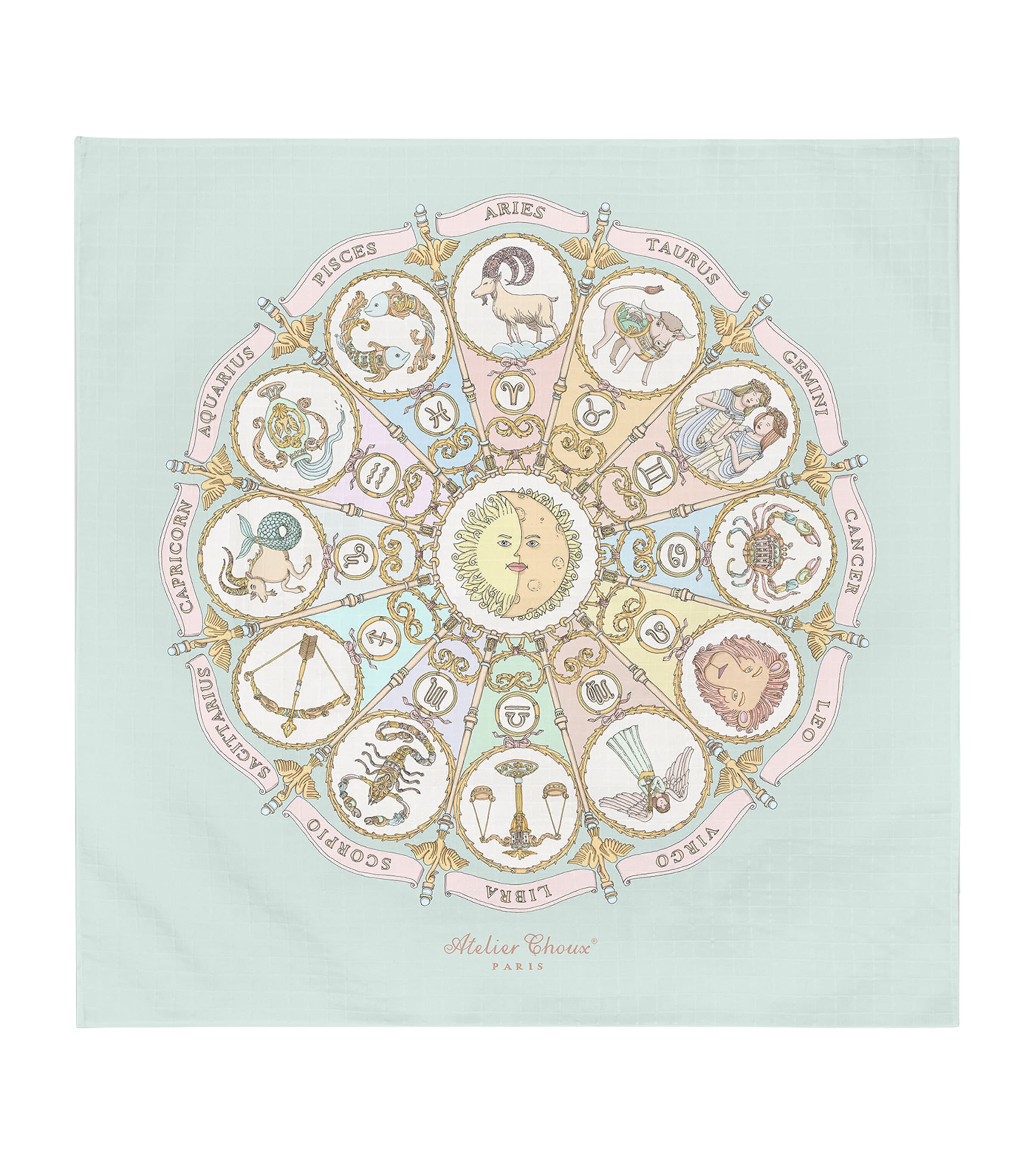 Atelier Choux Organic Cotton Zodiac Swaddle Blanket In Blue