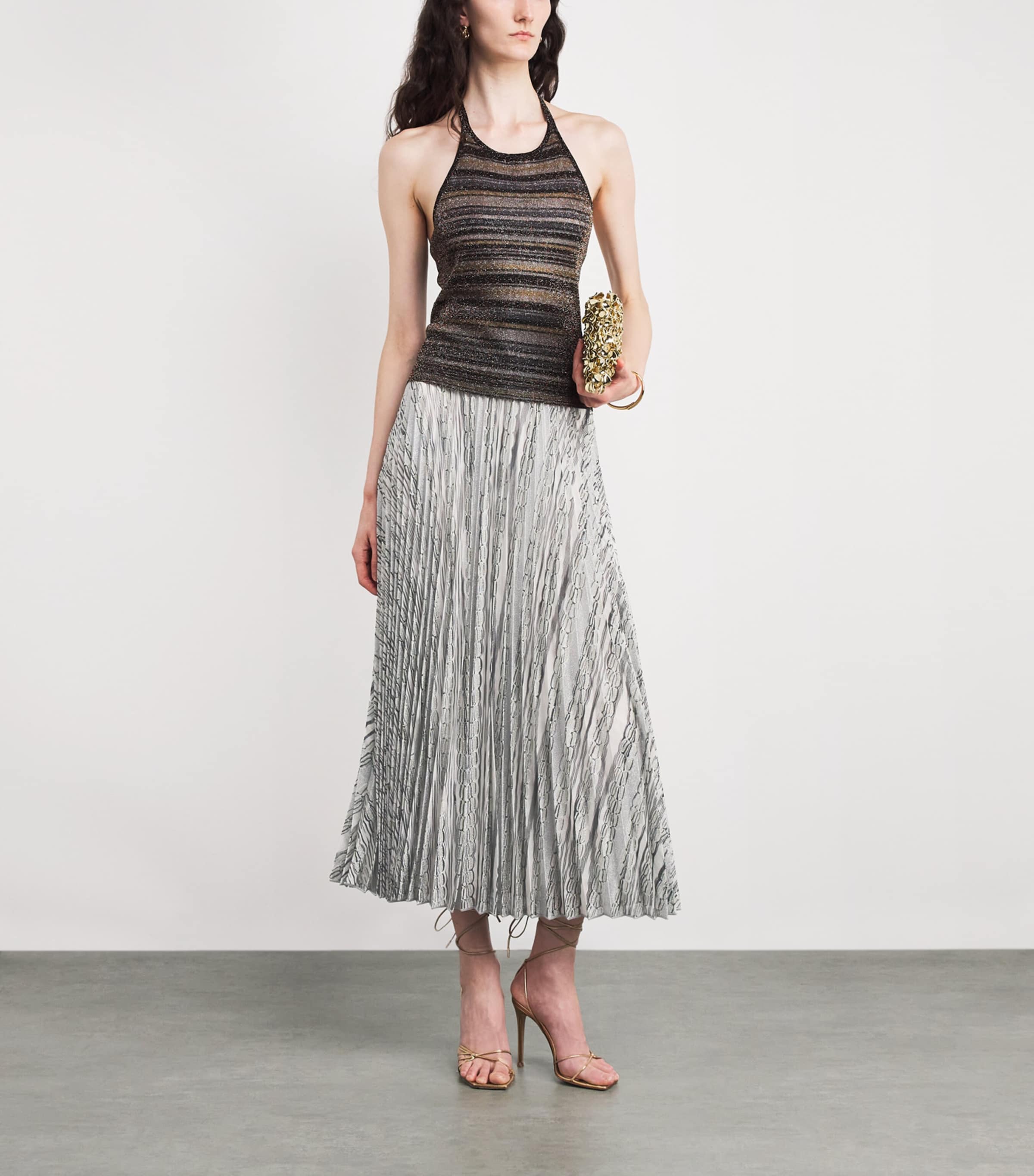 Knitted Pleated Midi Skirt SM9ZY SILVER TONES Image 2