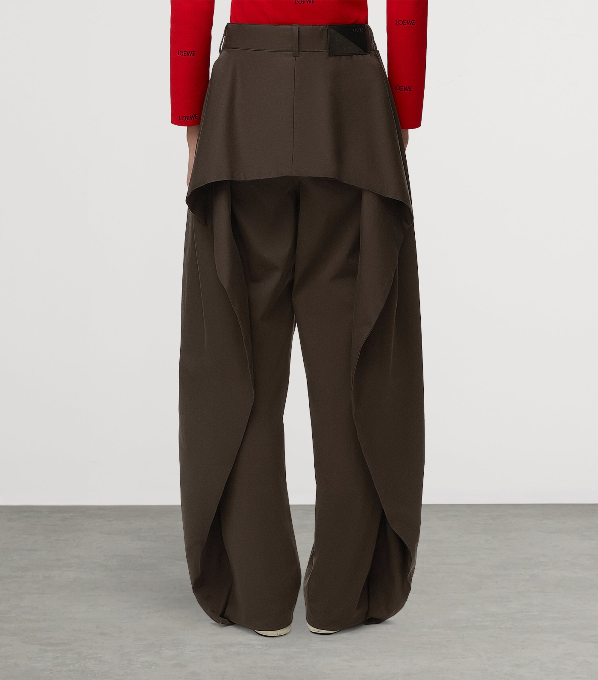 LOEWE Womens Cotton-Silk Layered Trousers Brown Image 4