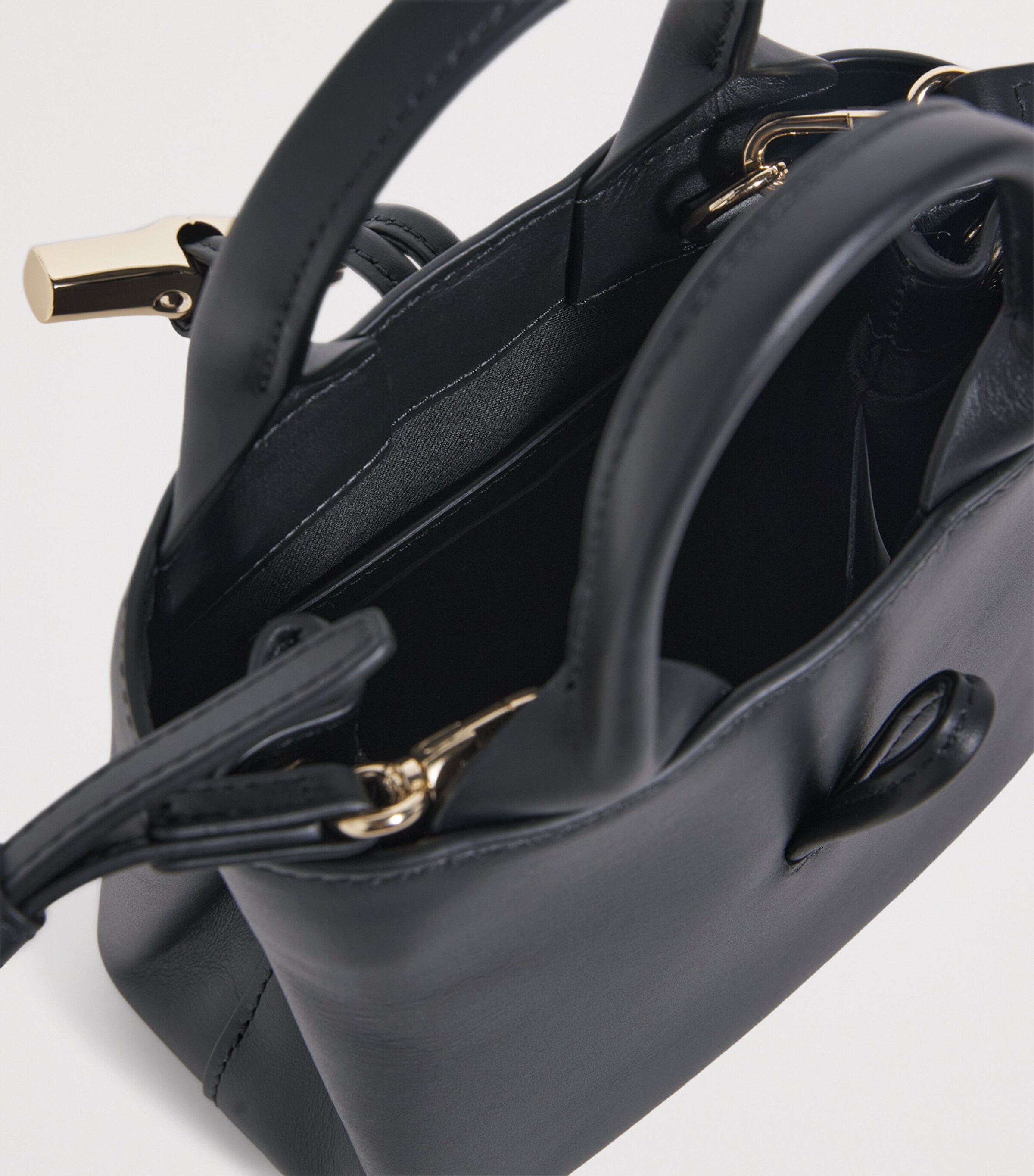 Longchamp Extra Small Leather Le Roseau Top-Handle Bag Black Image 4