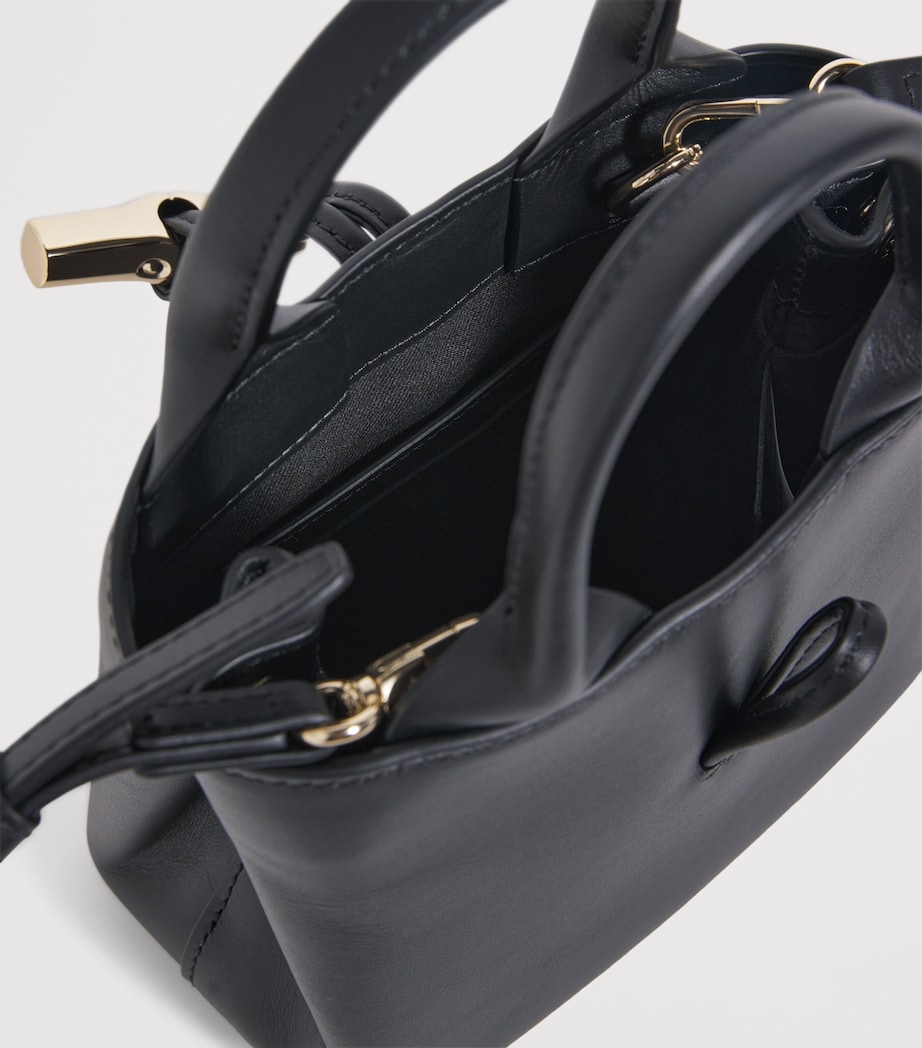 Longchamp Extra Small Leather Le Roseau Top-Handle Bag Black Image 4