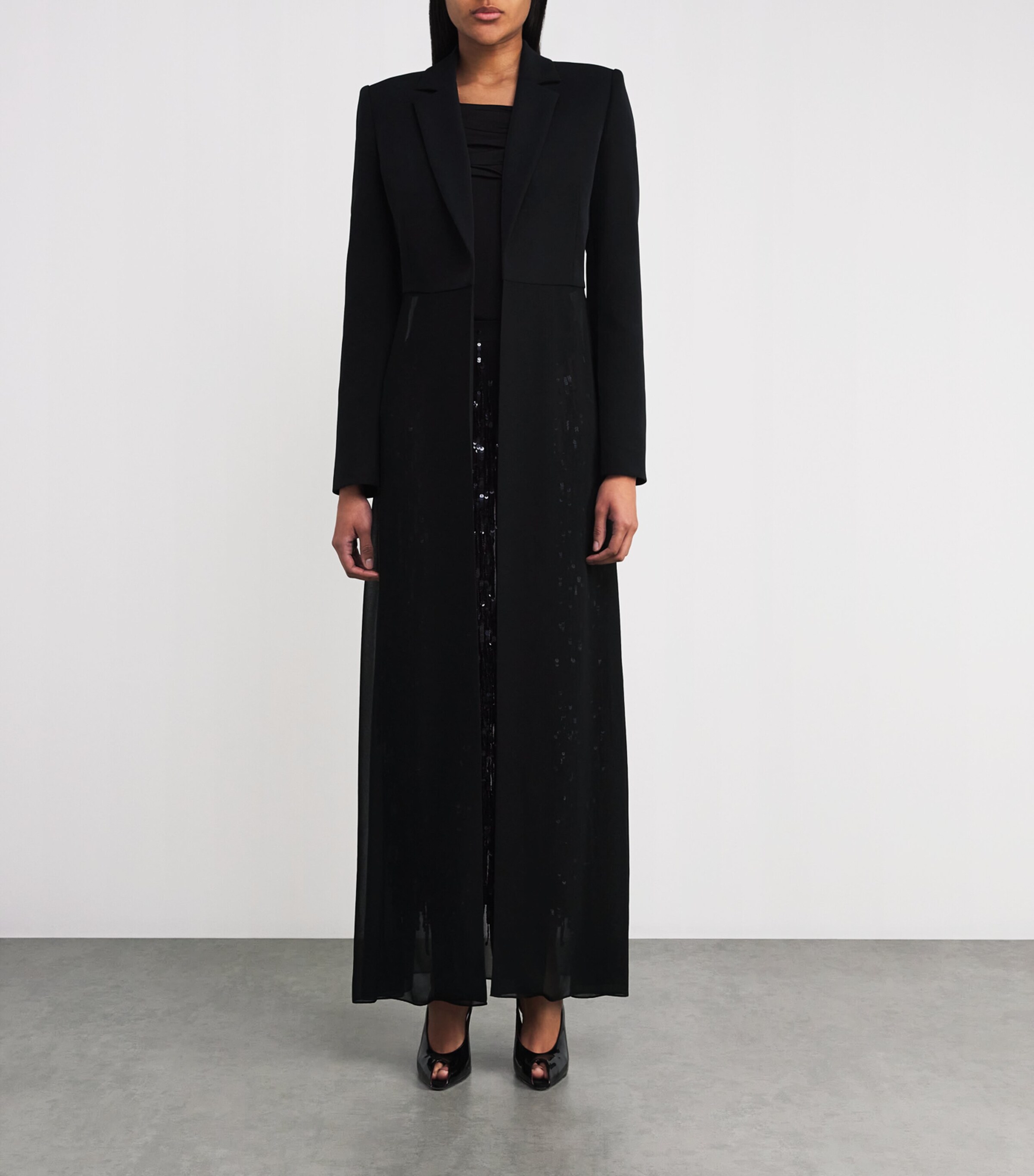 Chiffon-Trimmed Blazer 001 BLACK Image 3